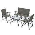 OutdoorÂ 4 Pieces Patio Furniture Set,Â Garden Set with Two Foldable Armchairs, a Loveseat &Â GlassÂ TopÂ Table, Mixed Brown