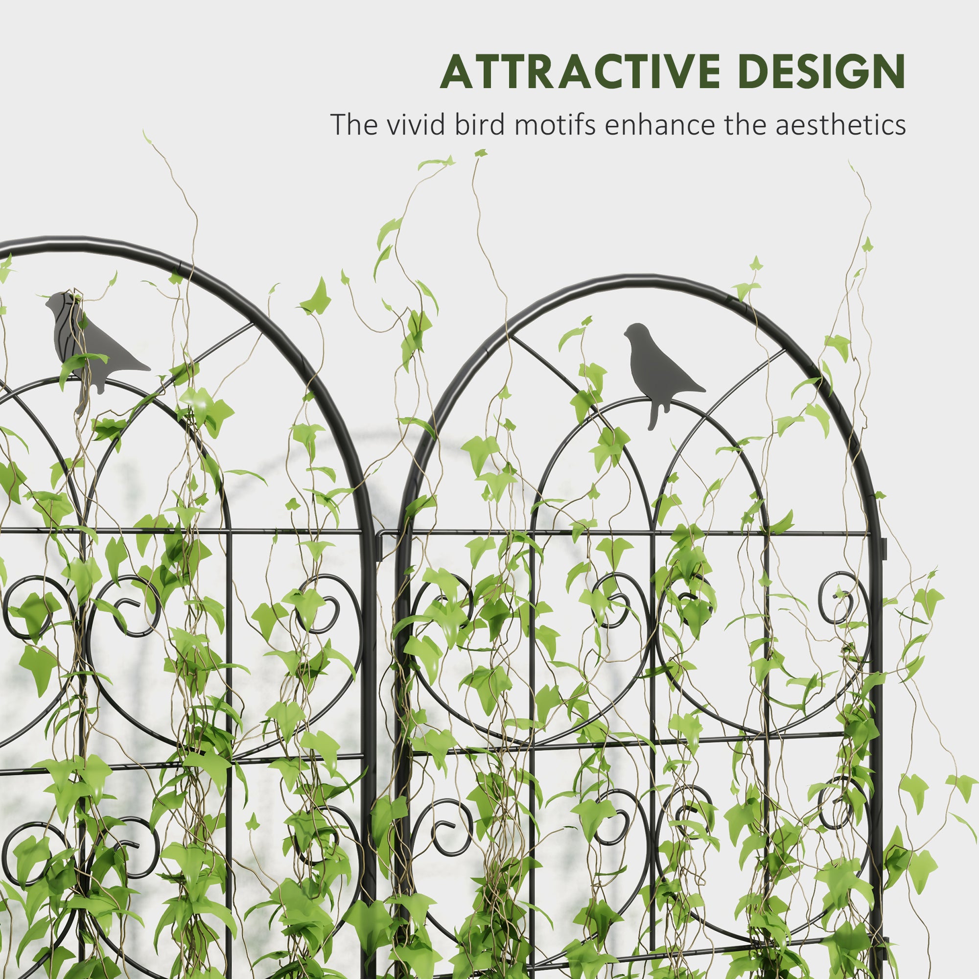 Set of 2 Metal Garden Trellis, Decorative Trellis Panels, Bird Design, 120 x 50 cm, Black
