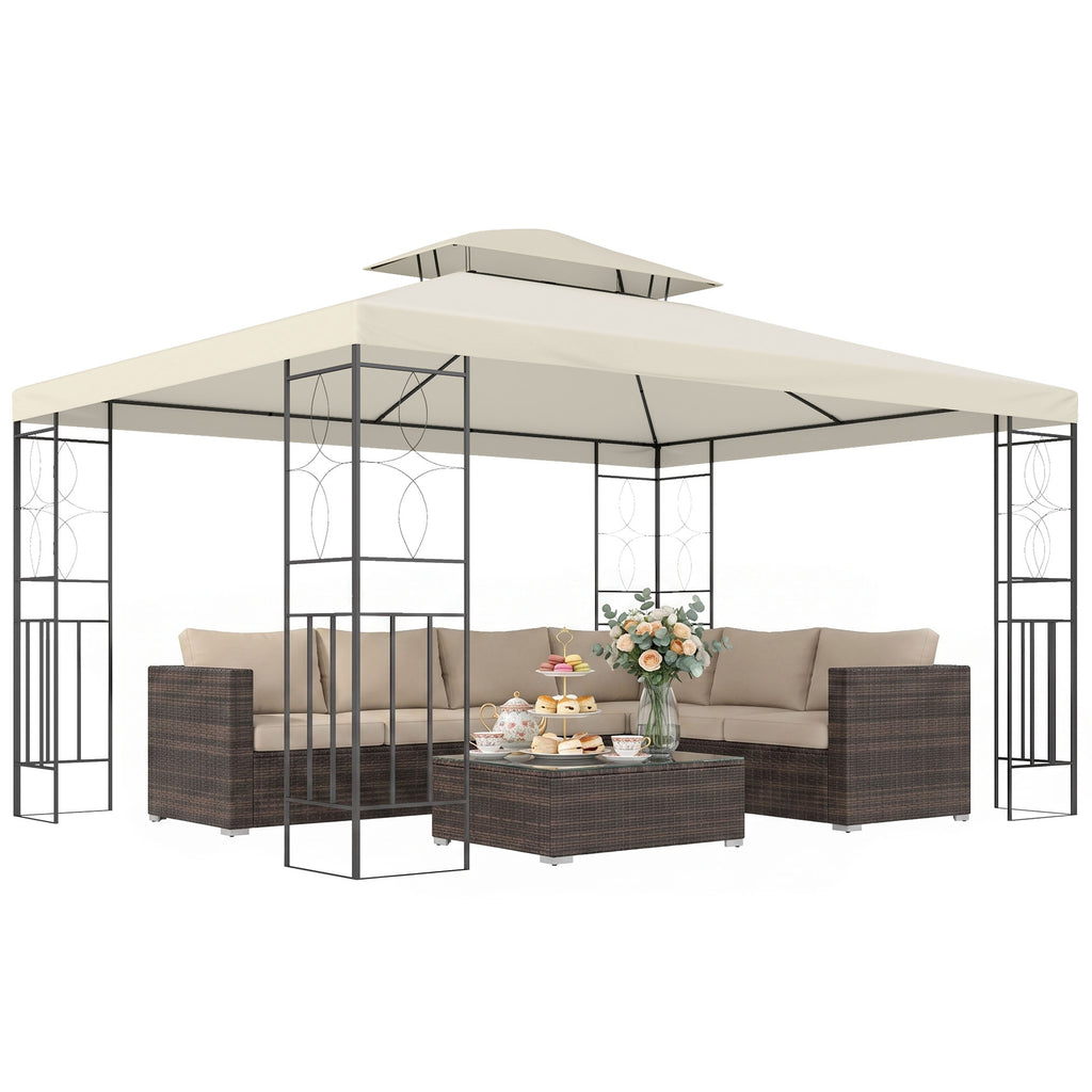 10x13ft Steel Gazebo Sun Shelter Patio Outdoor Party Event Canopy Vented Roof Cream White