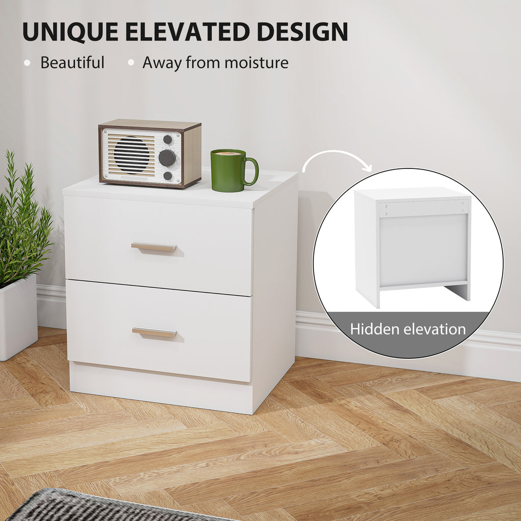 Bedside Table with 2 Drawers, Modern Nightstand for Bedroom, White