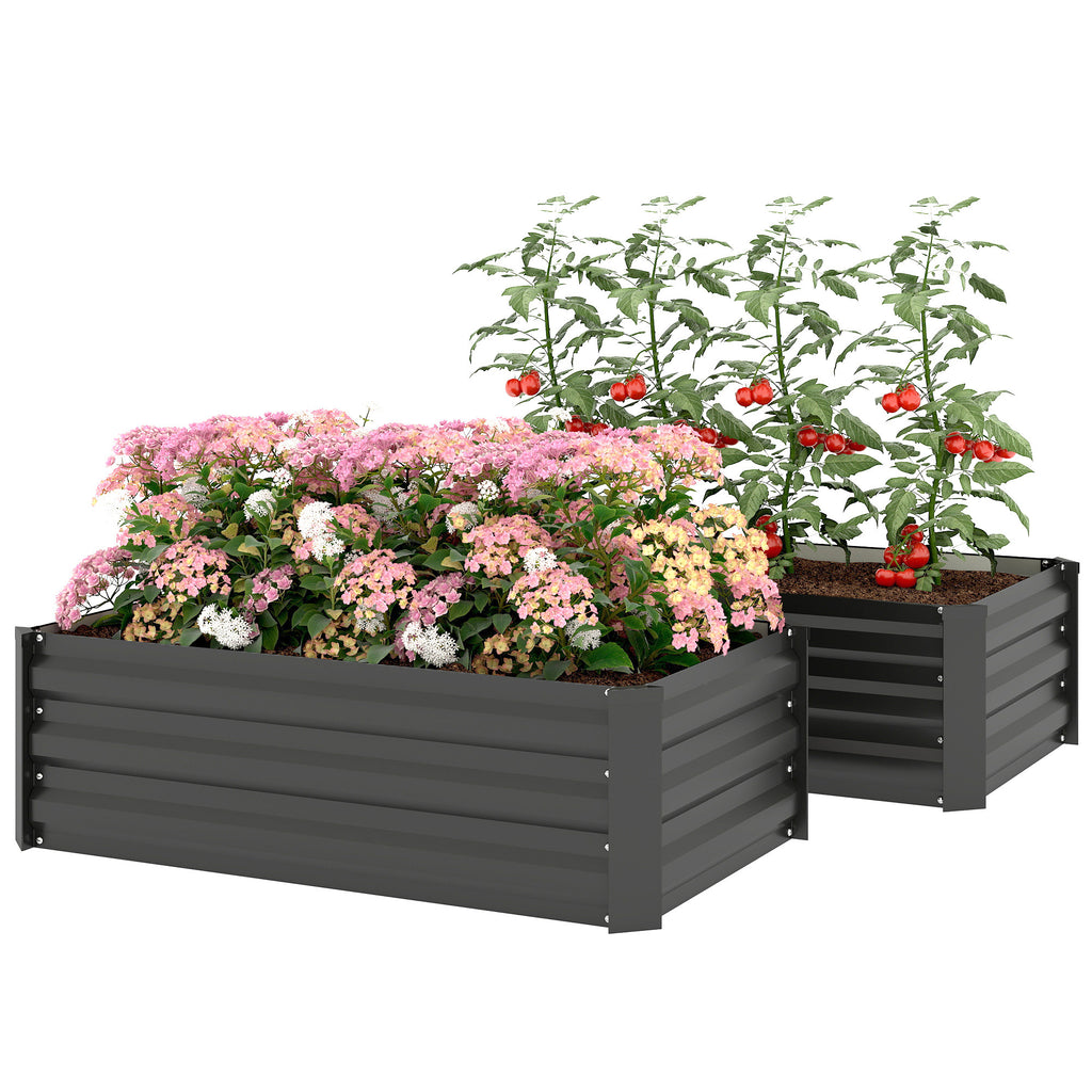 Set of 2 Galvanized Raised Beds for Garden, Outdoor Planter Box for Flowers, Herbs and Vegetables, Black