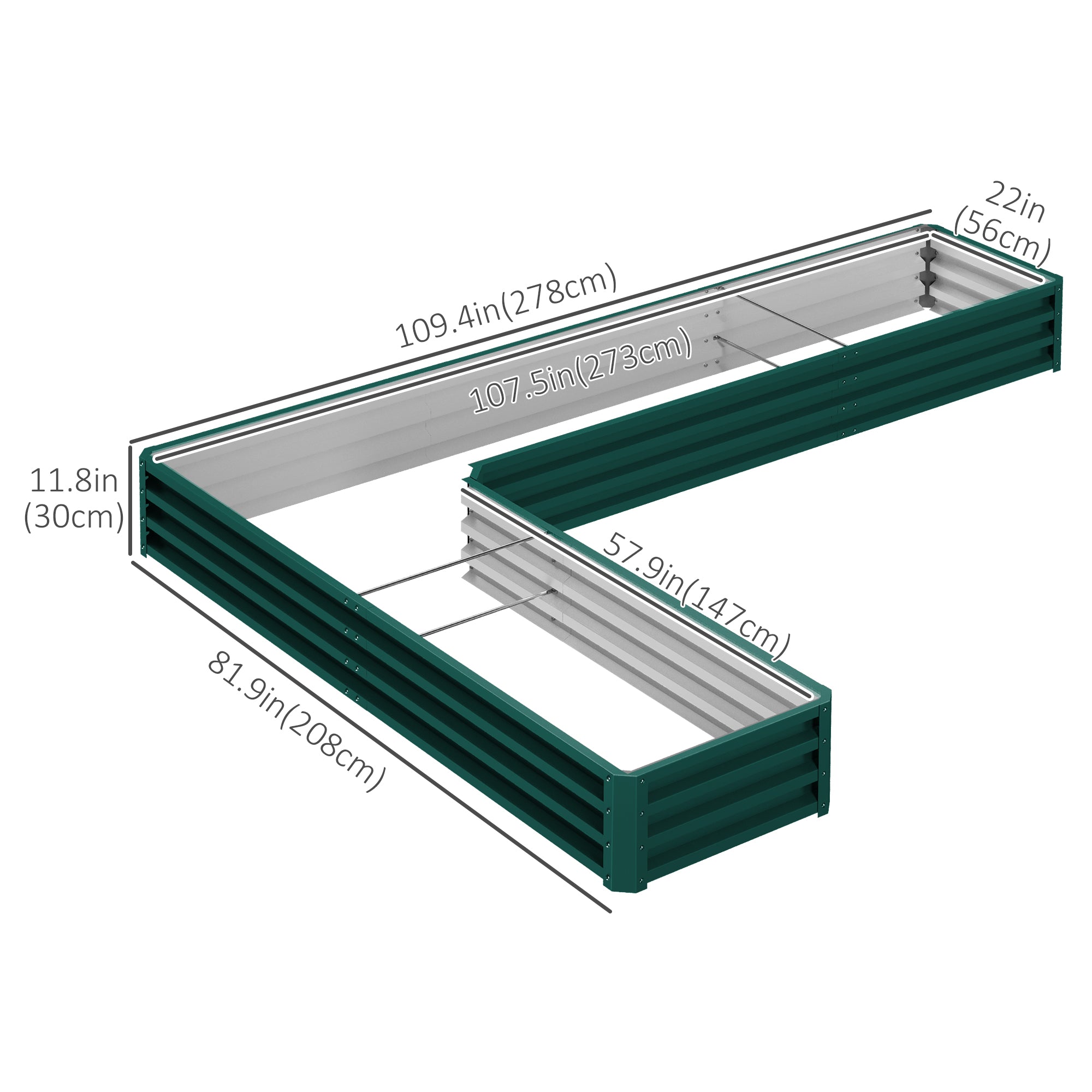 Galvanized Raised Garden Bed Steel Planter Box w/ Rods for Vegetables Flowers Herbs, 82" x 109" x 12", Green