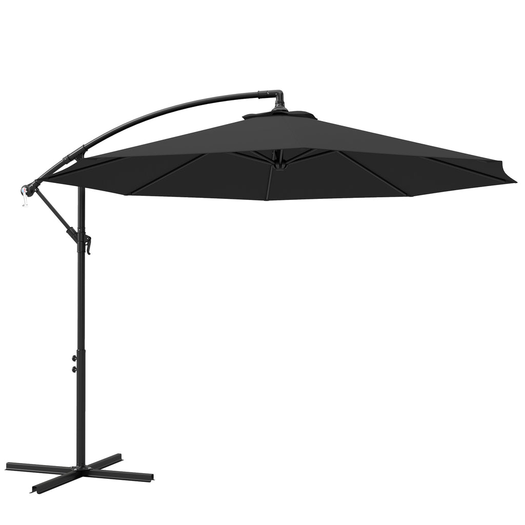 9.7ft Offset Patio Umbrella Garden Hanging Parasol Banana Cantilever Umbrella with Base, Crank, Black