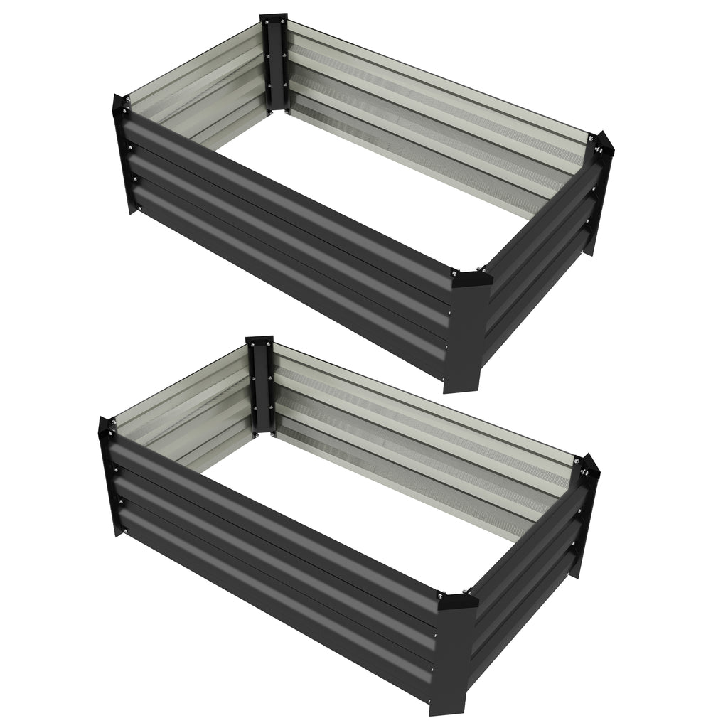Set of 2 Galvanized Raised Beds for Garden, Outdoor Planter Box for Flowers, Herbs and Vegetables, Grey