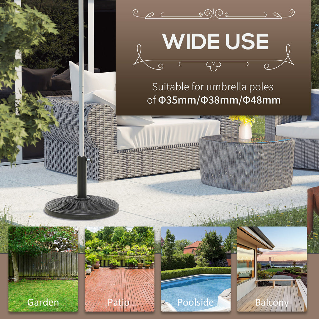 25 lbs Market Umbrella Base Holder 17.5" Round Parasol Stand with Rattan Design for Patio, Outdoor, Backyard, Black