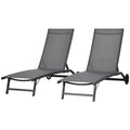Outdoor Lounge Chair Set of 2, Tanning Chair with Wheels, Breathable Mesh for Patio, Backyard, Poolside, Dark Grey