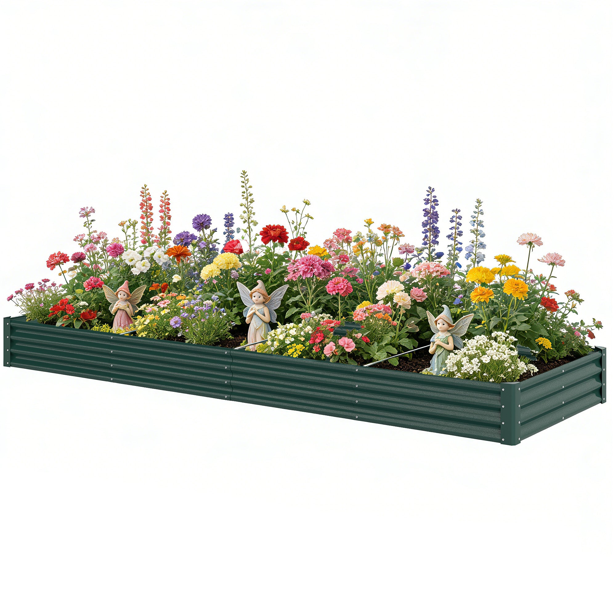12 x 4 x 1ft Galvanized Raised Garden Bed, Reinforced Outdoor Planter Box with Open Bottom, Green