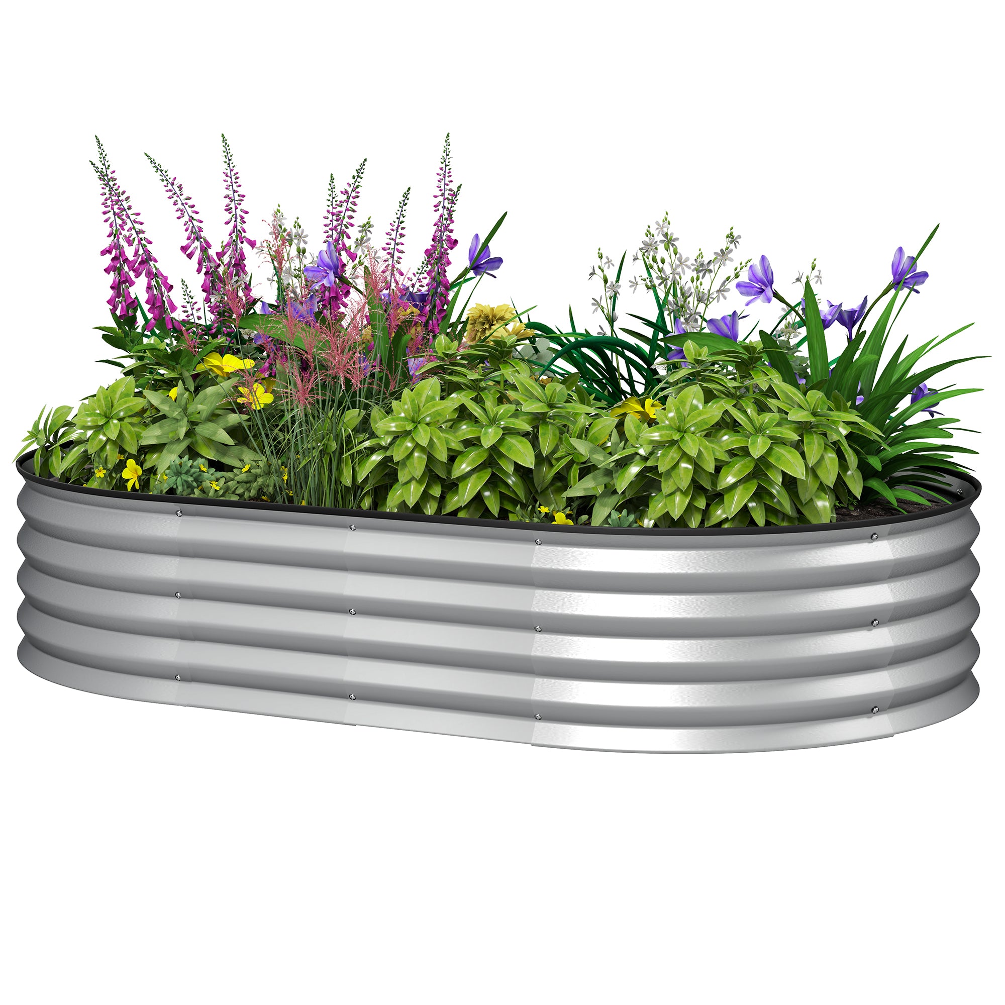 5' x 3' x 1' Large Outdoor Planter Box, Galvanized Raised Garden Bed with Metal Plant Stake, Silver