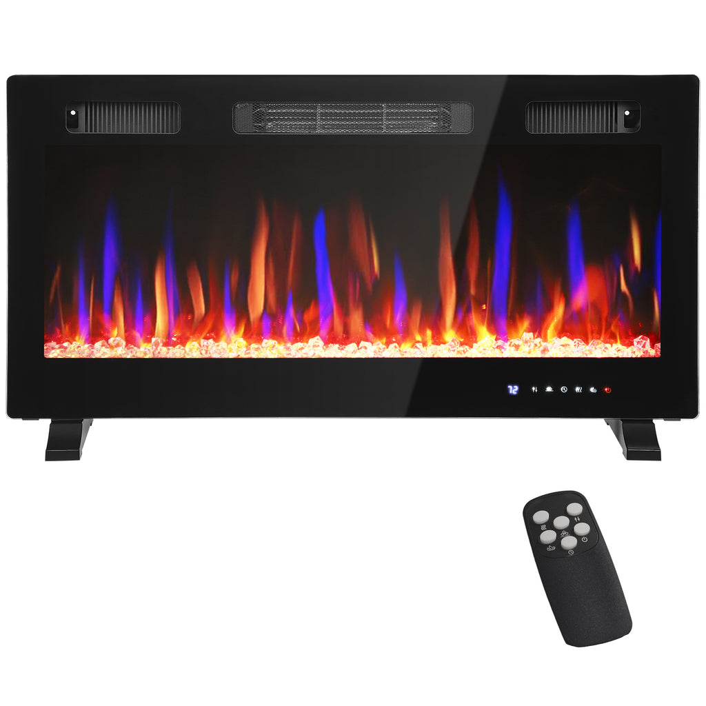 36" Thin Electric Fireplace, Freestanding, Wall Mounted Fireplace Heater with Eco Mode, Auto Switch, Remote, 1500W