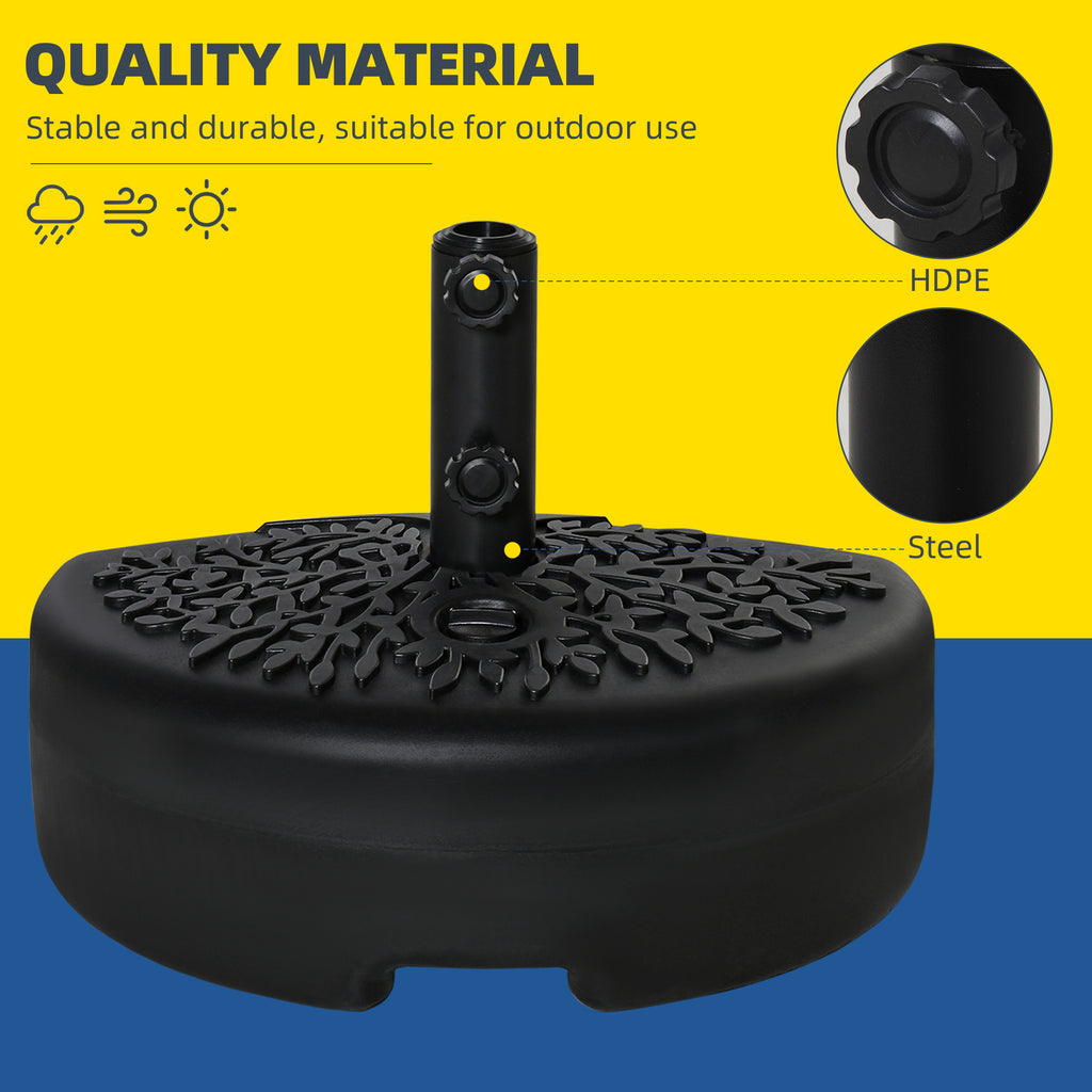 Plastic Half Round Umbrella Base, Sand or Water Filled Half Patio Umbrella Stand Holder 40lb Water or 46lb Sand, Black