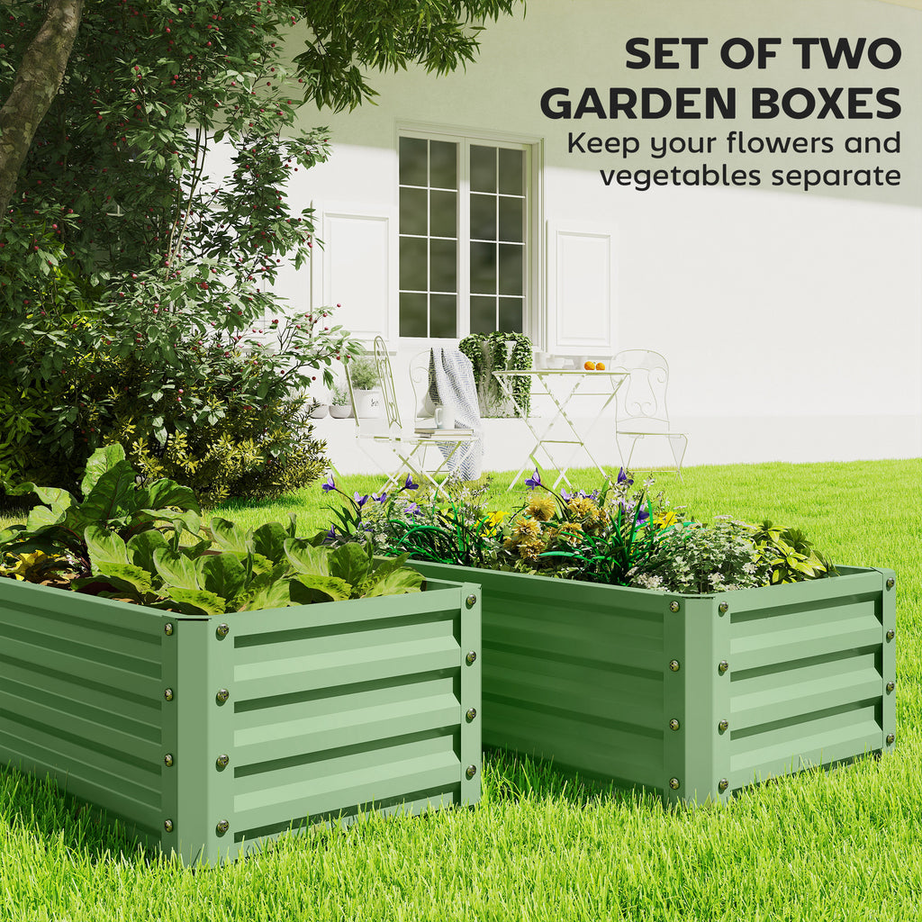 Galvanized Raised Garden Beds, Outdoor Planter Box, Set of 2, for Flowers, Herbs and Vegetables, Light Green