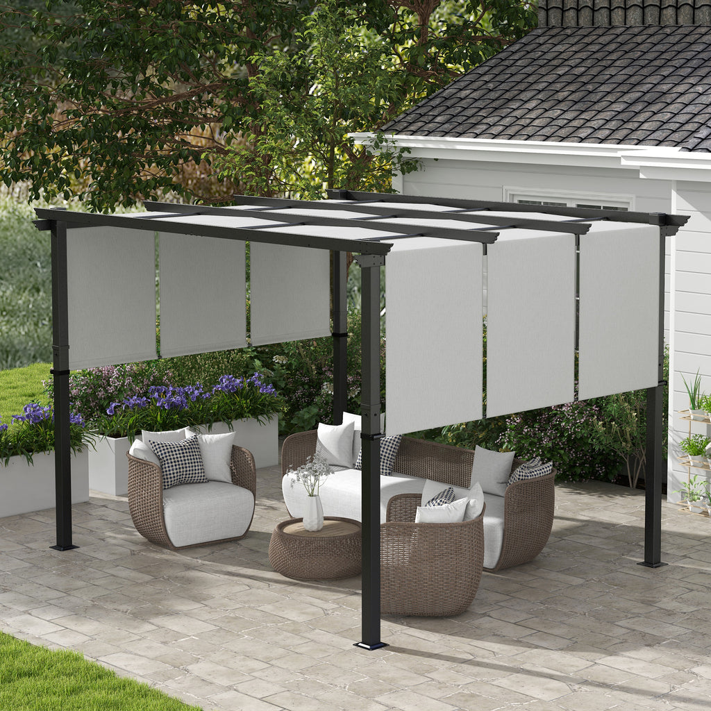 10' x 12' Metal Pergola, Outdoor Pergola with Retractable Canopy, for Garden, Patio, Backyard, Deck
