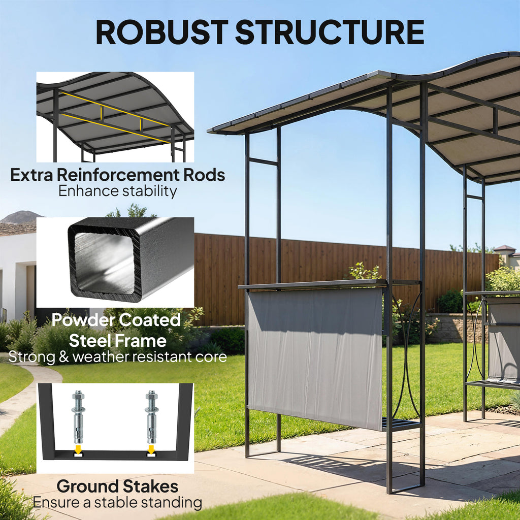 8' x 5' Grill Gazebo Canopy, Outdoor BBQ Shelter with 2 Side Shelves, Dark Grey