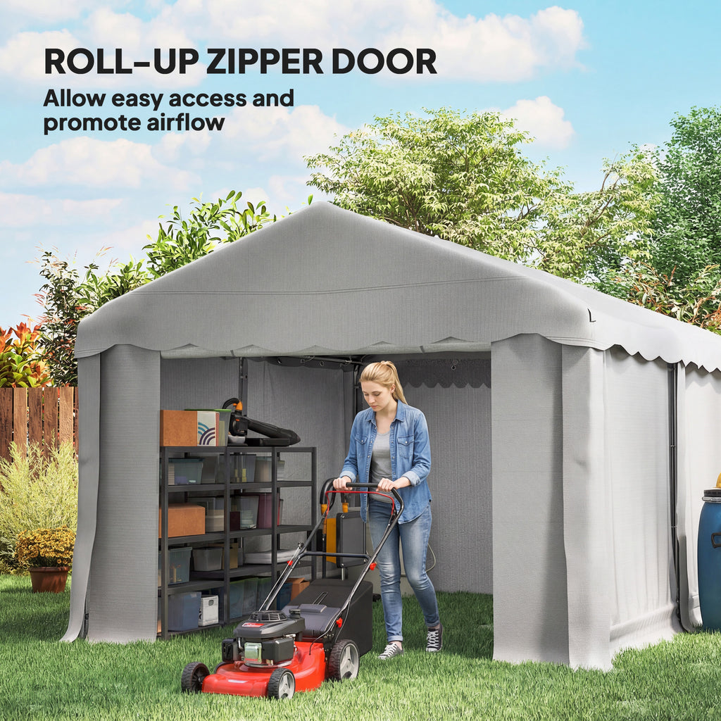13' x 10' Portable Shed, Outdoor Storage Shed Tent with Roll-up Zipper Door and Removable Sidewalls, Light Grey