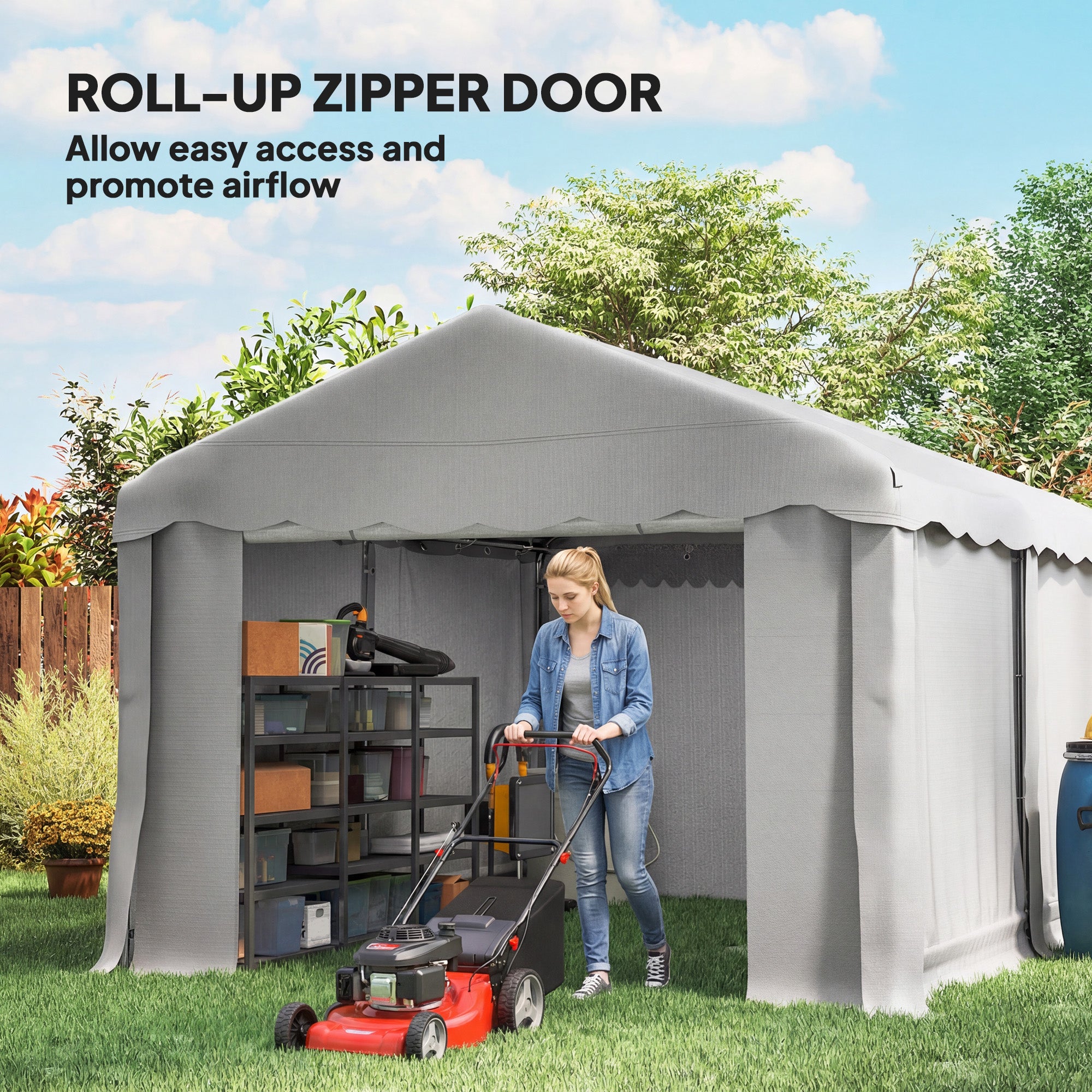 13' x 10' Portable Shed, Outdoor Storage Shed Tent with Roll-up Zipper Door and Removable Sidewalls, Light Grey