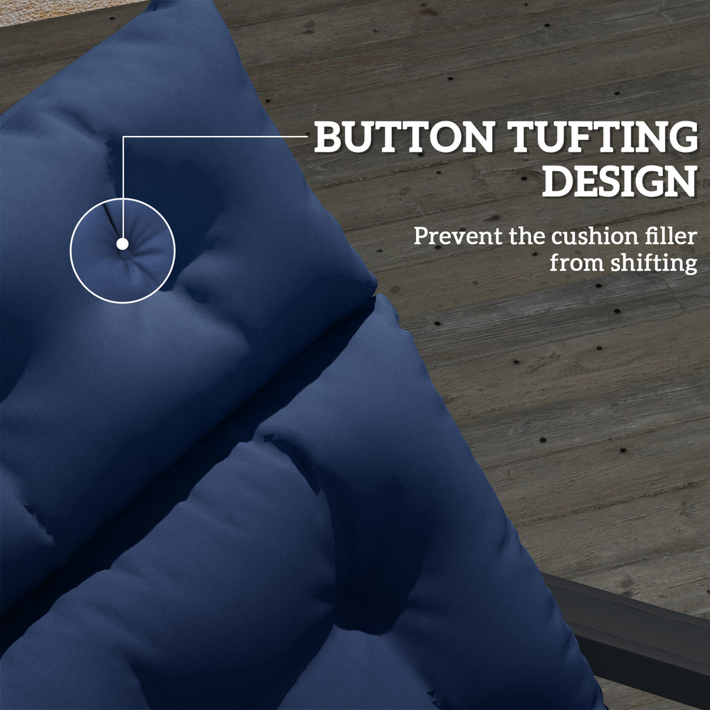 Patio Lounge Chair Cushion, Tufted Thick Outdoor Chaise Lounge Cushion with Ties, 74.8" x 22" x 4", Navy Blue