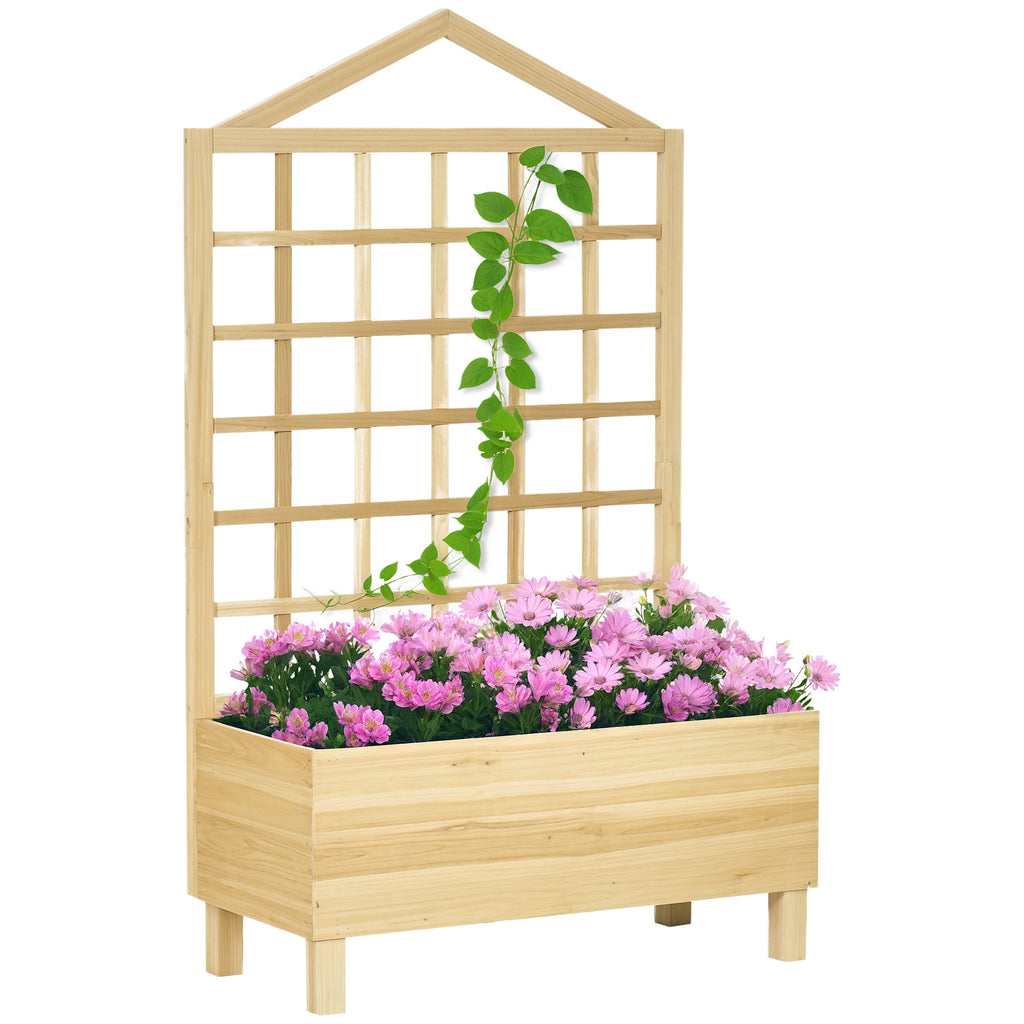 Distressed Wood Planter Box with Trellis, Raised Garden Bed for Outdoor Plants Flowers Herbs, Natural