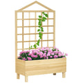 Distressed Wood Planter Box with Trellis, Raised Garden Bed for Outdoor Plants Flowers Herbs, Natural