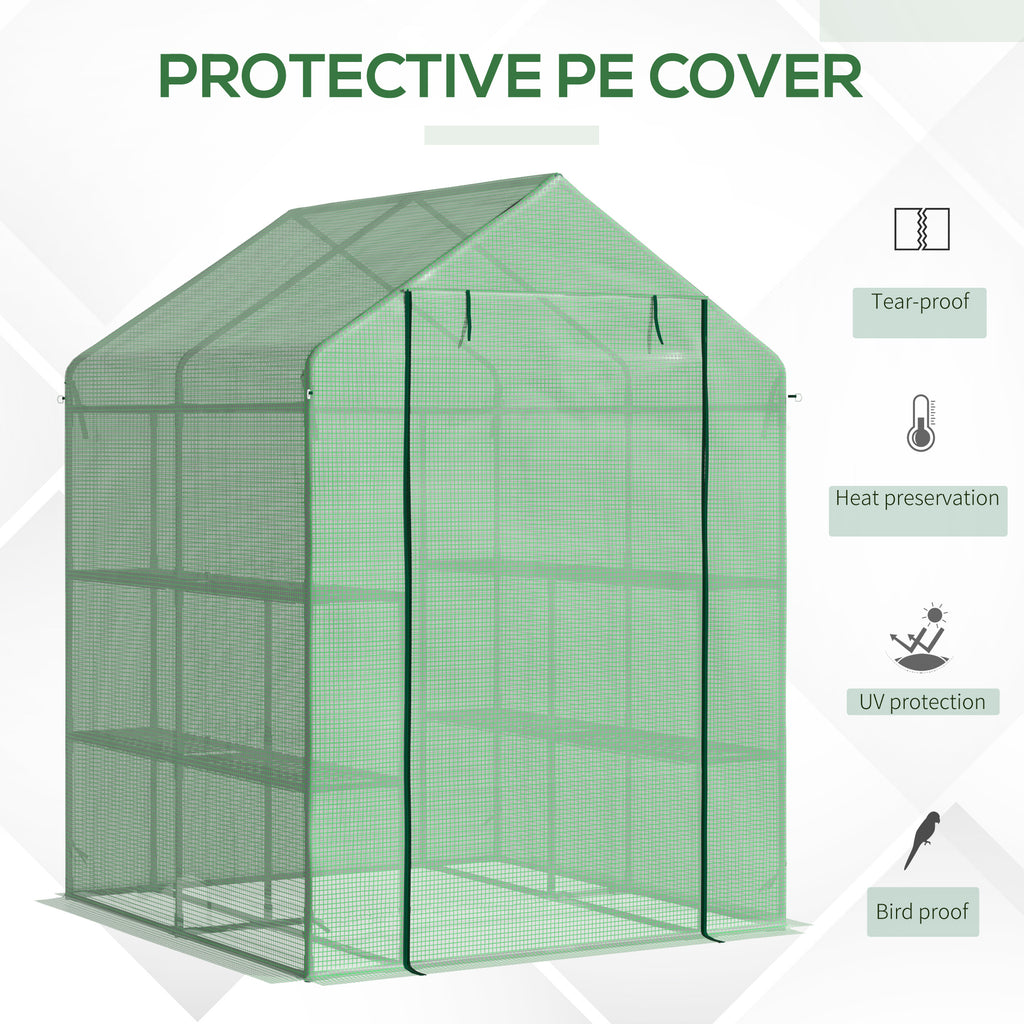 56" x 54" x 74" Walk-in Greenhouse Portable Garden Flower Seed Warm House with 8 Shelves, Outdoor Plant Growth Hot House, PE Cover, Green