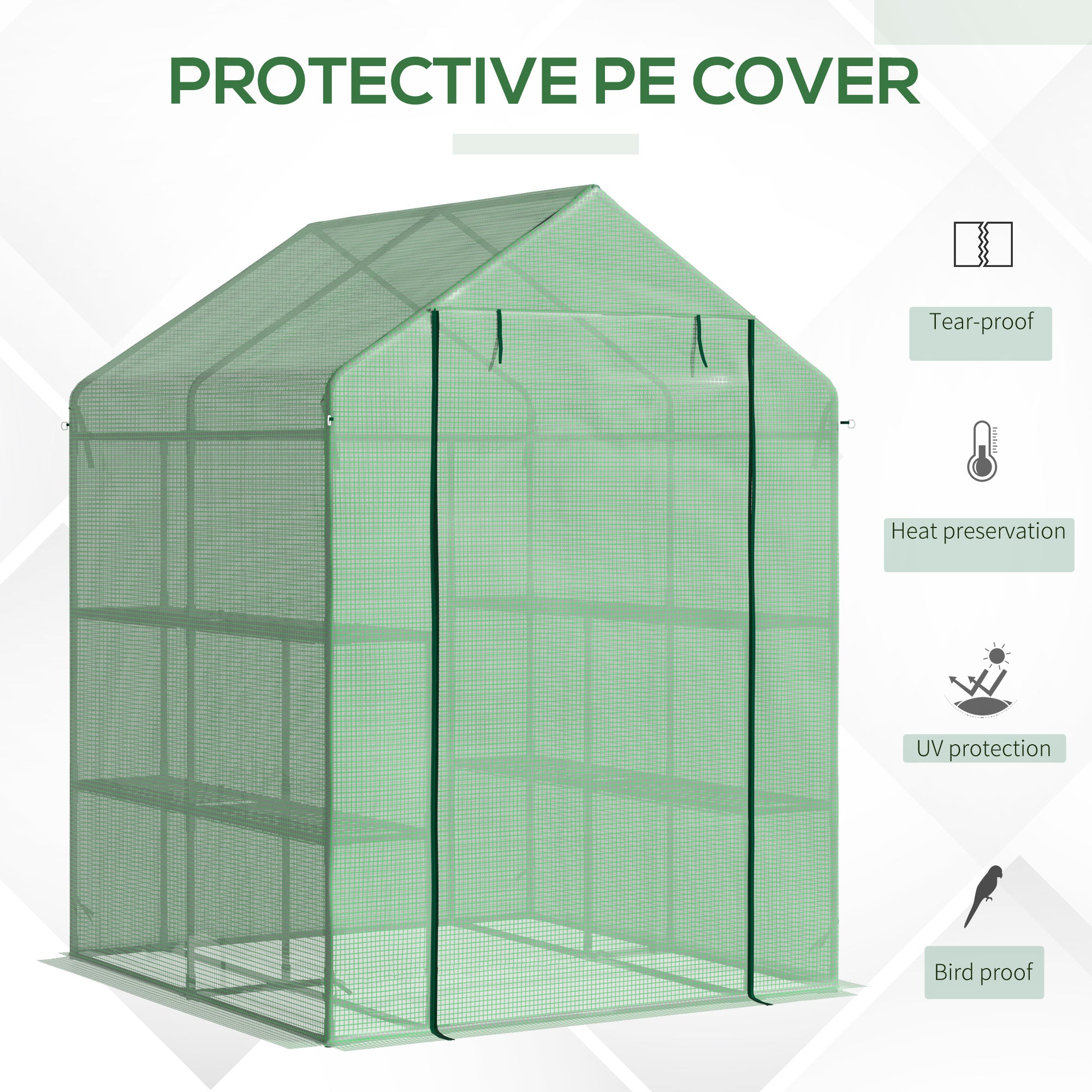 56" x 54" x 74" Walk-in Greenhouse Portable Garden Flower Seed Warm House with 8 Shelves, Outdoor Plant Growth Hot House, PE Cover, Green