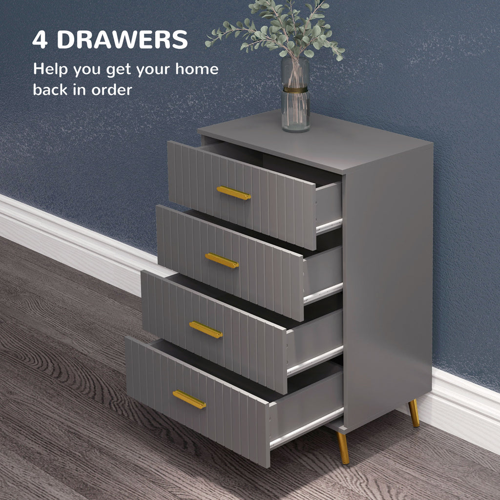 4 Drawer Cabinet, Drawer Chest for Bedroom, Chest of Drawers with Aluminium Legs and Gold Handles, Dark Grey