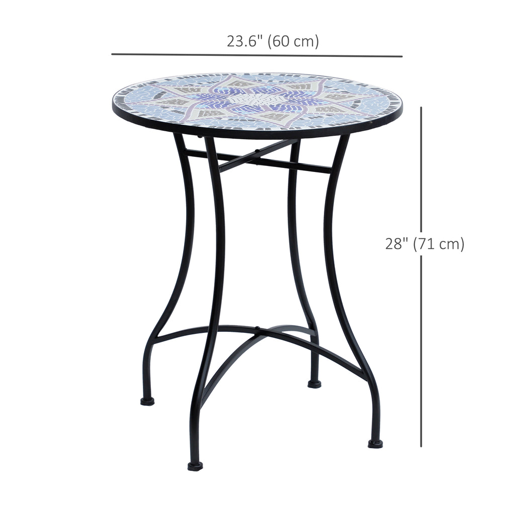 23.6" Mosaic Round Patio Table with Ceramic Tabletop, Outdoor Furniture, Multicolor