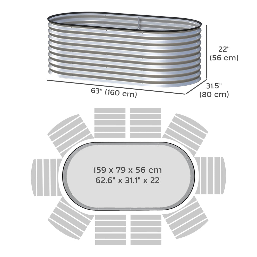 5 x 2.5 x 2 ft Galvanized Raised Garden Bed, Easy DIY Oval Planter Box with Safety Edging and Gloves, Silver