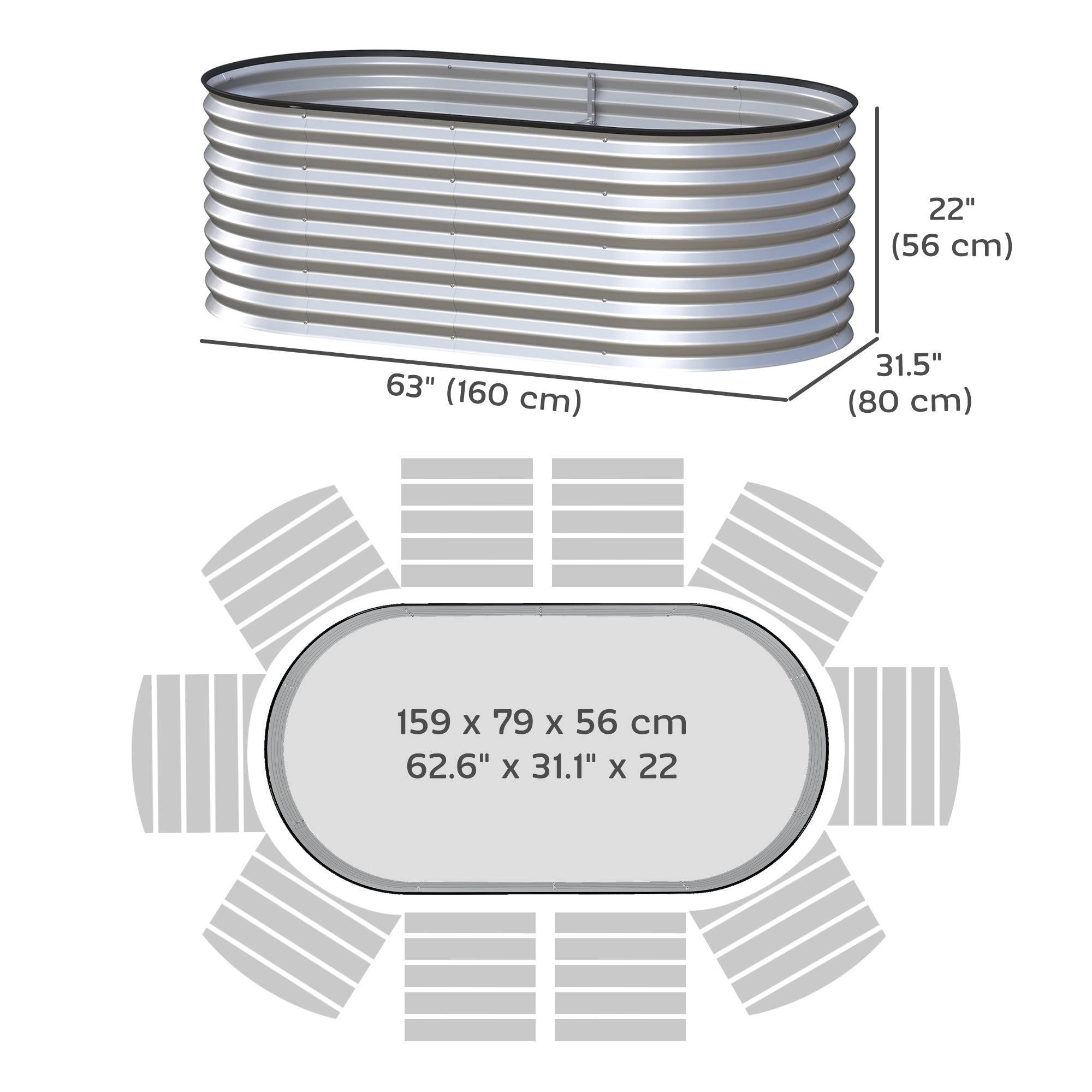 5 x 2.5 x 2 ft Galvanized Raised Garden Bed, Easy DIY Oval Planter Box with Safety Edging and Gloves, Silver