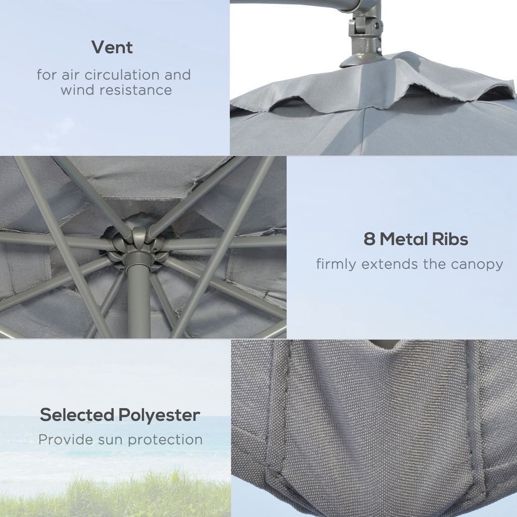 9.6ft Offset Patio Umbrella Garden Hanging Parasol Banana Cantilever Umbrella with Base, Crank, Dark Grey