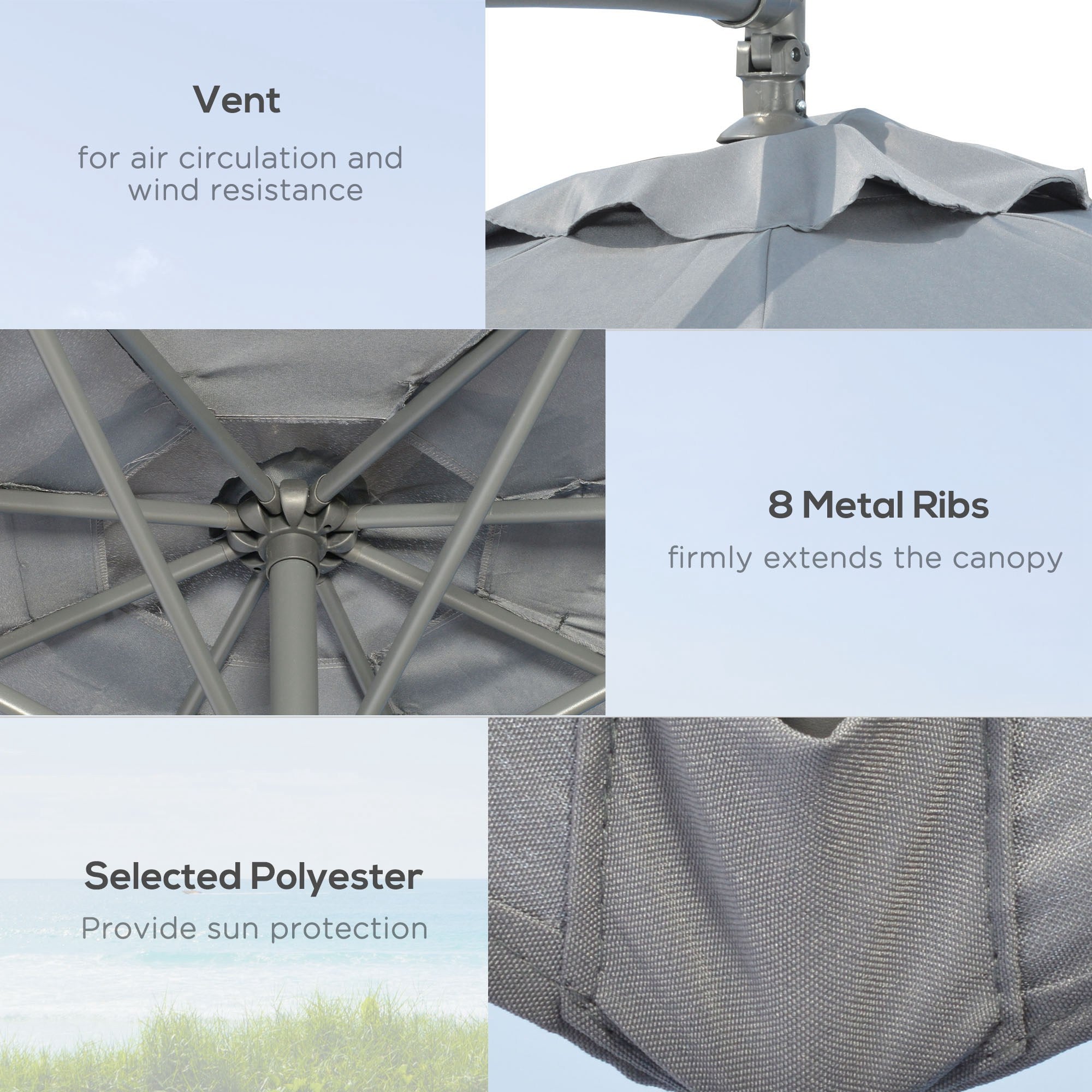 9.6ft Offset Patio Umbrella Garden Hanging Parasol Banana Cantilever Umbrella with Base, Crank, Dark Grey