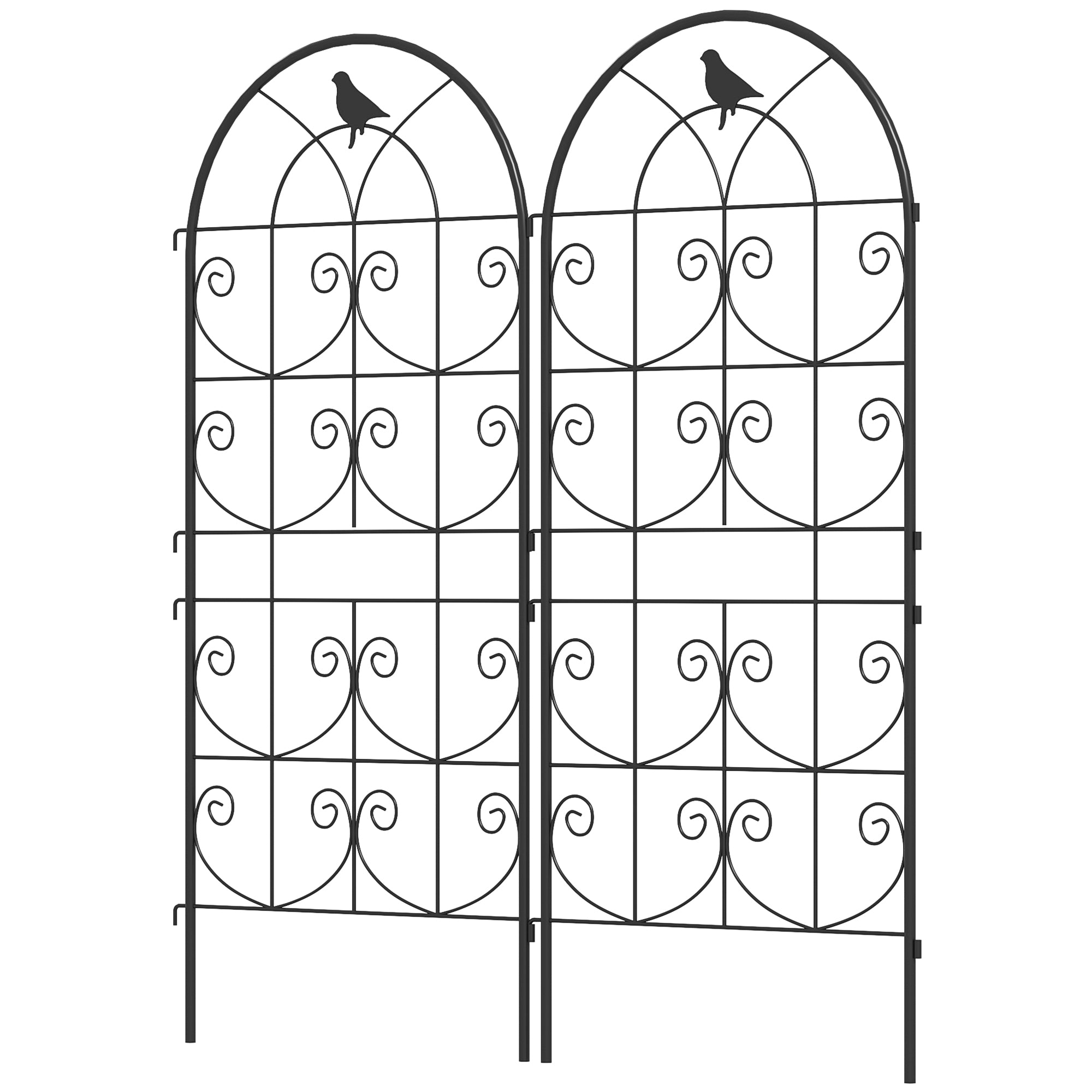 Set of 2 Metal Garden Trellis, Decorative Trellis Panels, Bird Design, 120 x 50 cm, Black
