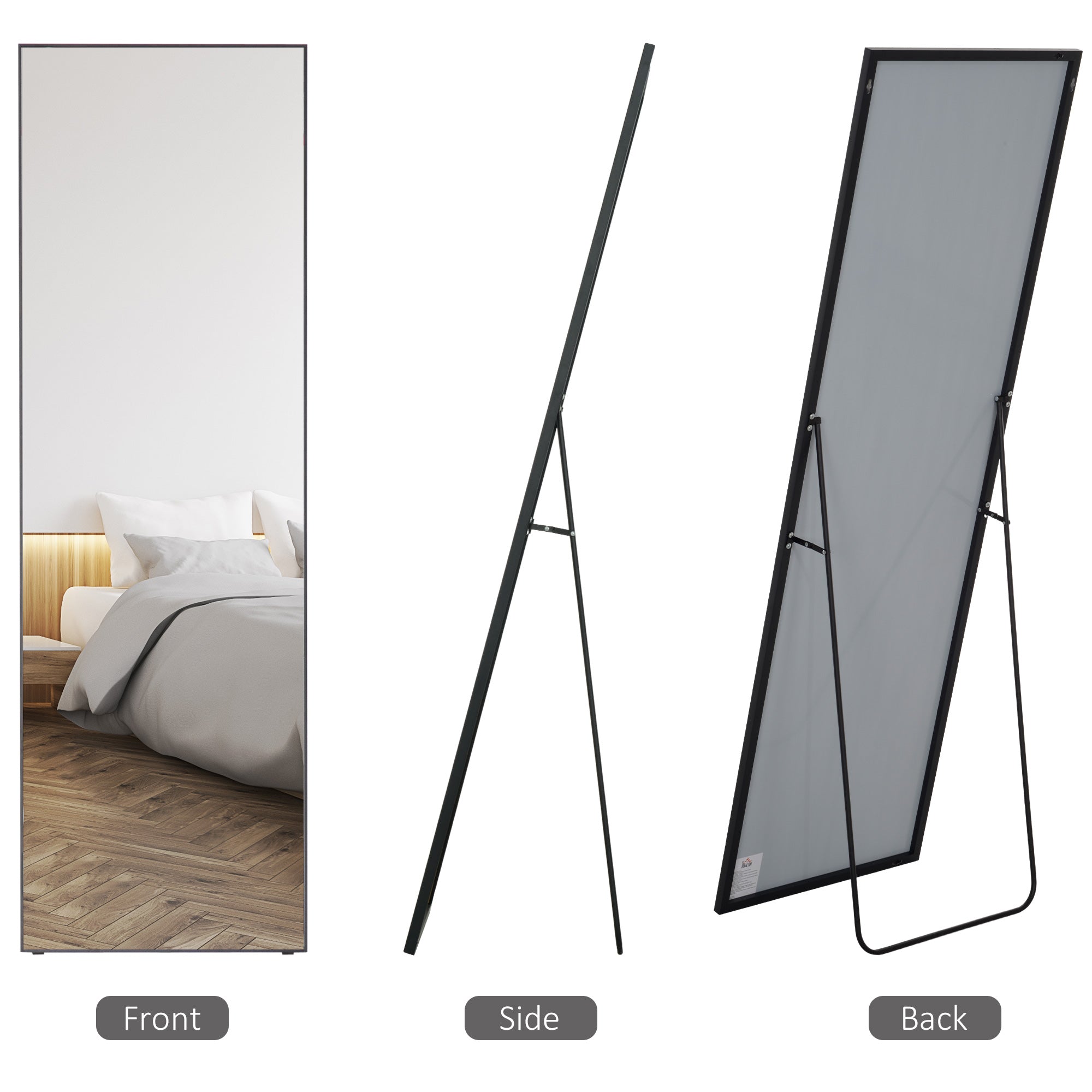 64"x20" Full Length Mirror, Floor Standing, Wall-Mounted or Leaning Against Wall Tall Mirror w/Support Frame, Rectangular Full Body Mirror for Bedroom, Living Room, Black