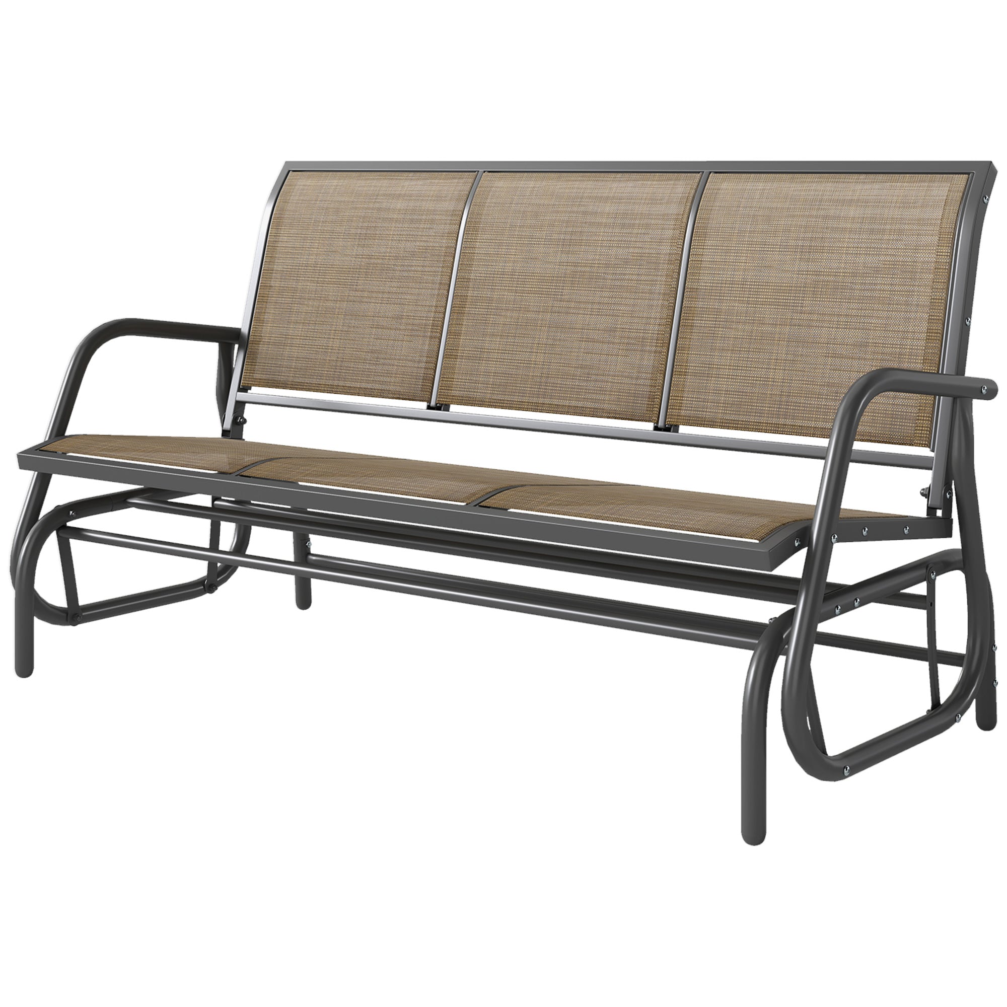 3-Seat Outdoor Glider Chair, Patio Rocking Chair, Steel Frame, Sling Fabric Seat for Garden, Backyard, Lawn, Brown