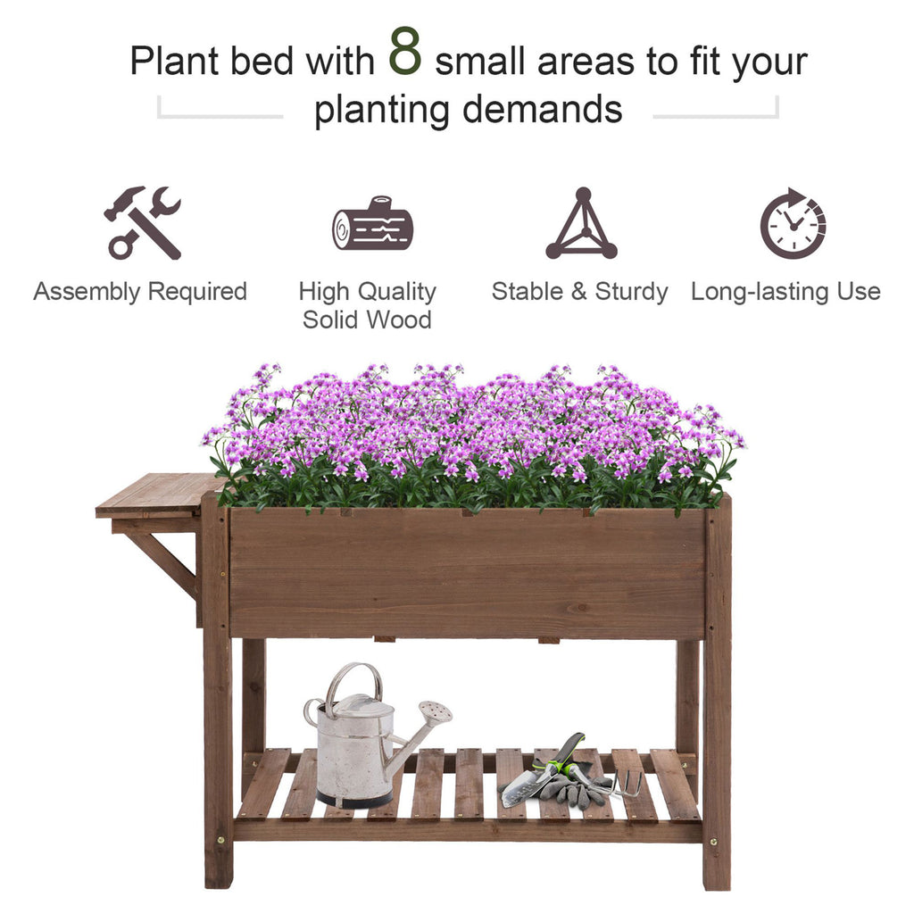 Raised Garden Bed with 8 Grids and Storage Shelf, Elevated Planter Box with Legs, for Vegetables Flowers Herbs, Brown