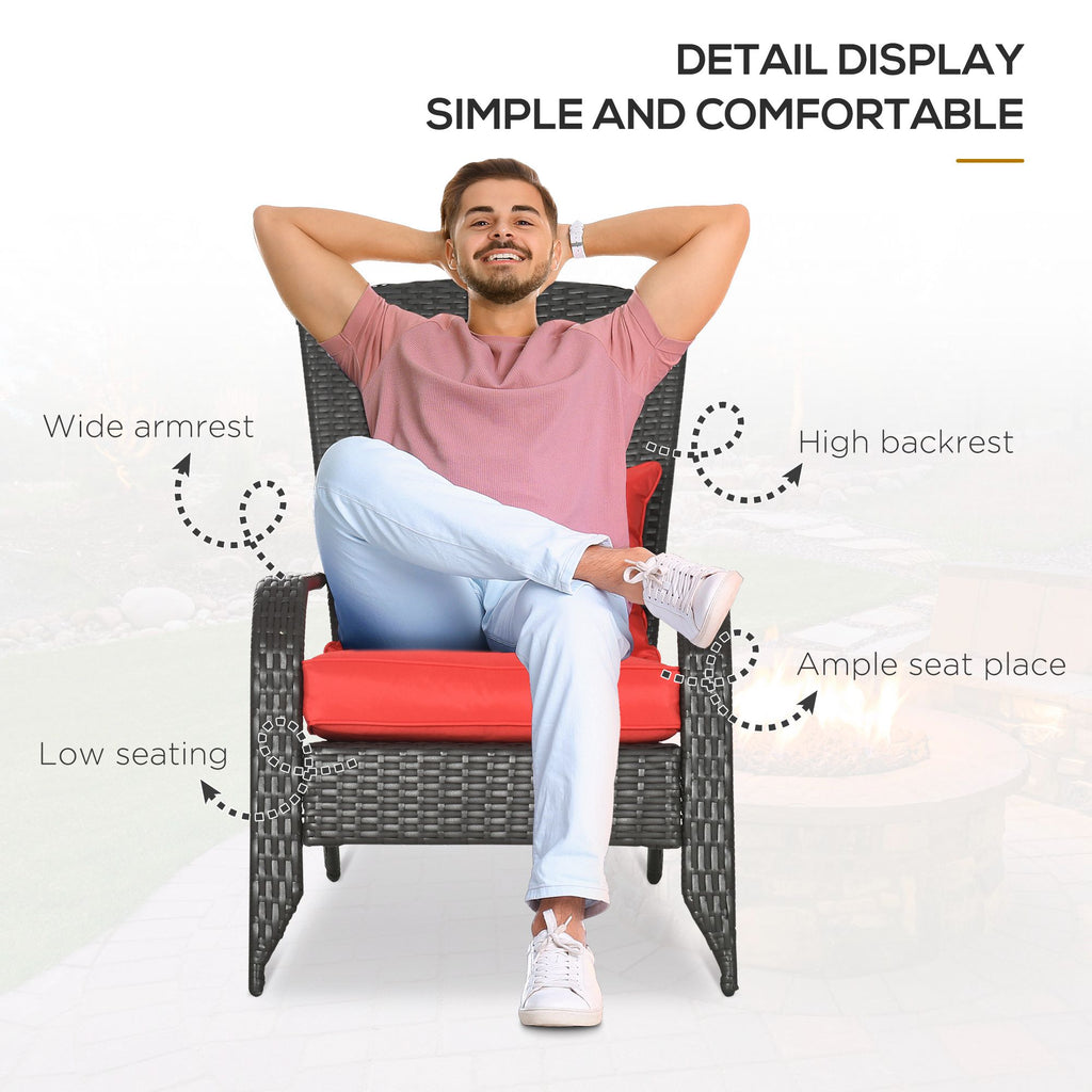 Patio Wicker Adirondack Chair, Outdoor Rattan Muskoka Chair with Cushions for Patio, Garden, Backyard, Red