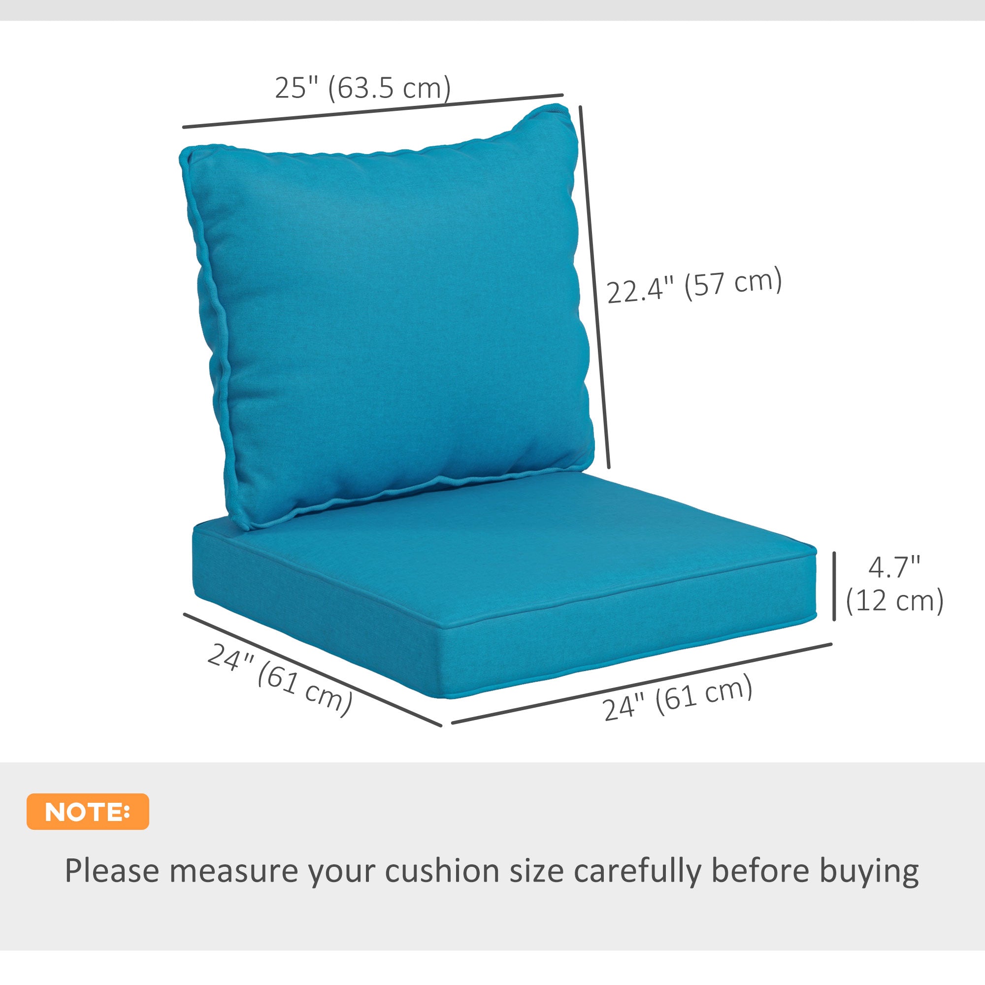 4-Piece Seat Cushion Pillows Replacement, Patio Chair Cushions Set with Back for Indoor Outdoor, Turquoise