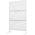 6.5FT Decorative Outdoor Divider, Metal Privacy Screen with Stand, Large Leaf Style, White