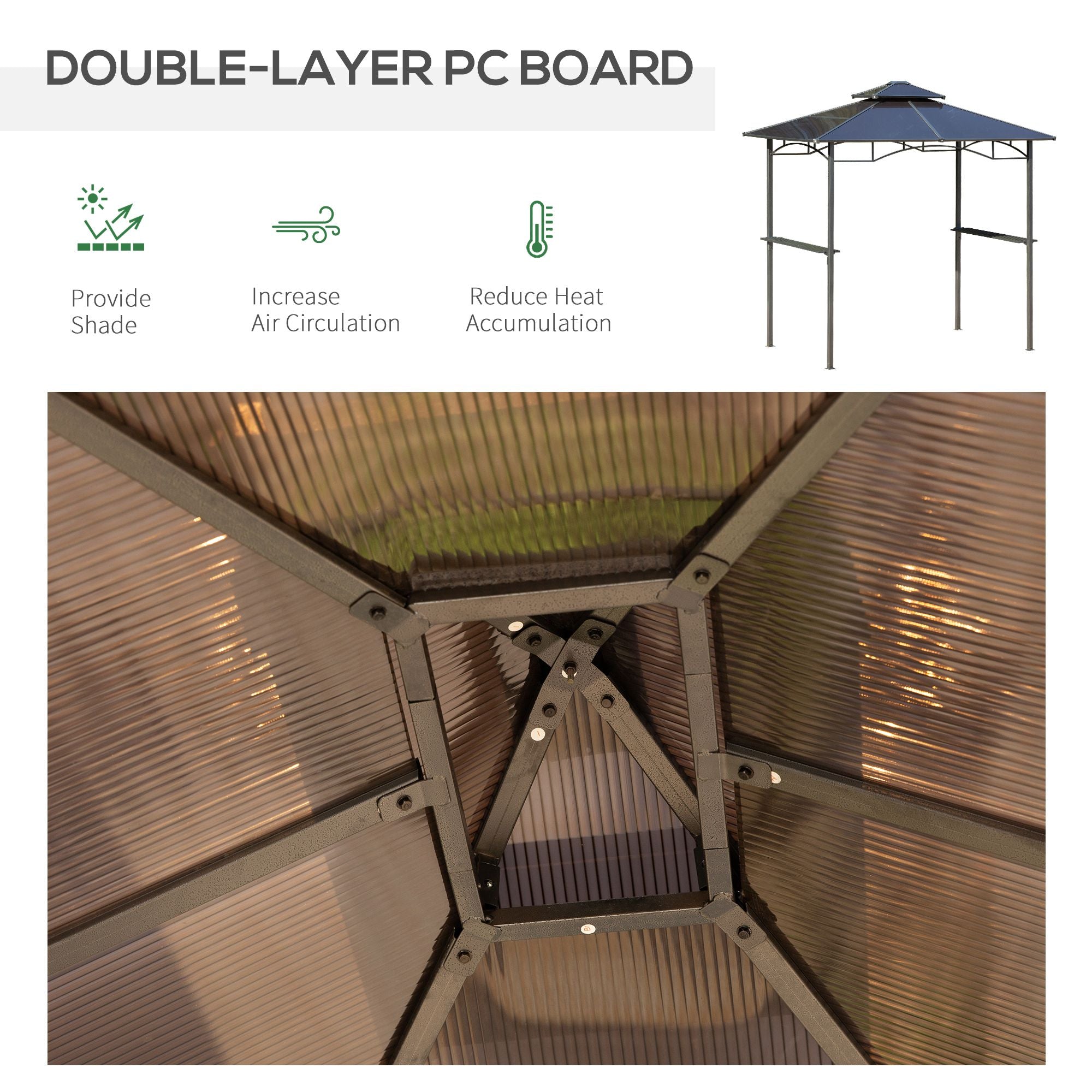 8' x 5' Hardtop Grill Gazebo, Aluminium BBQ Canopy Gazebo, Outdoor Canopy with Side Shelves & Double Roof