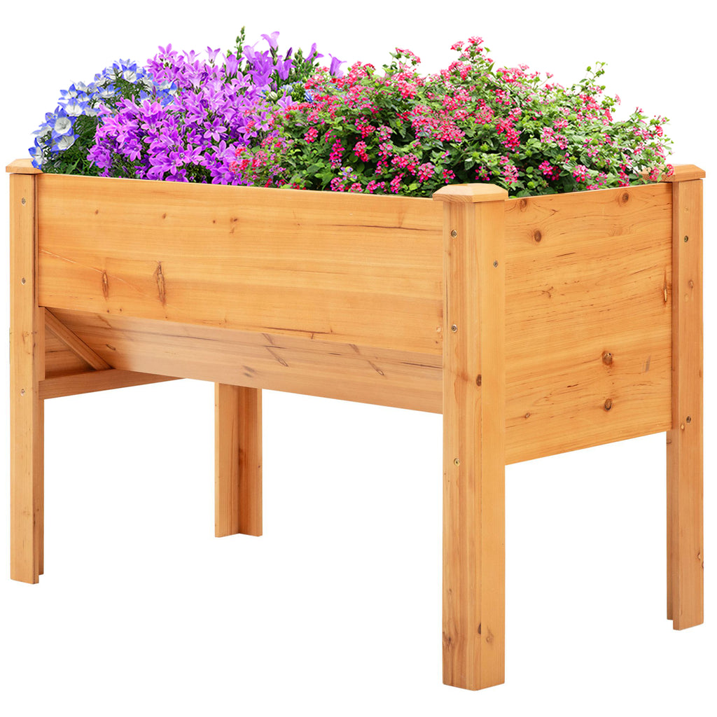 Wooden Raised Garden Plant Stand Outdoor Tall Flower Bed Box with Hooks, 48" x 24" x 32", Nature Wood