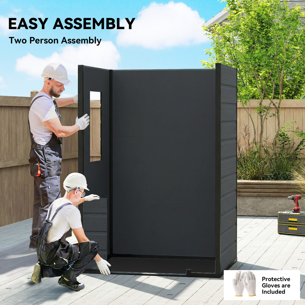4' x 3' Plastic Garden Shed with Floor, Outdoor Small Shed with Lockable Door, Window and Vent, Dark Grey
