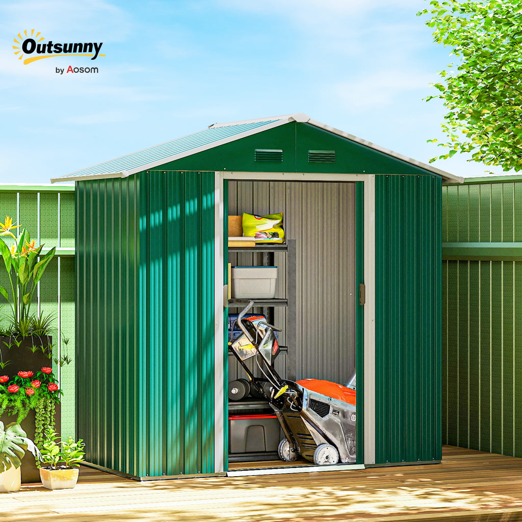 6.5x3.5ft Metal Garden Storage Shed for Outdoor Tool Storage with Double Sliding Doors and Vents, Green