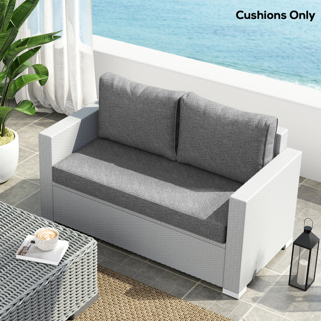 2 Seater Outdoor Seat Cushions with Backrest, Loveseat Double Sofa Outdoor Furniture Cushions, Grey