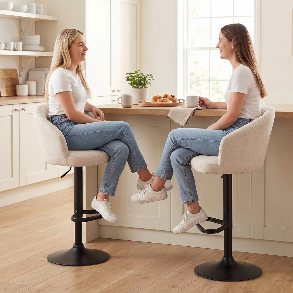 Bar Stools Set of 2, Swivel Counter Height Barstools with Back, Footrest, Adjustable Height, Beige