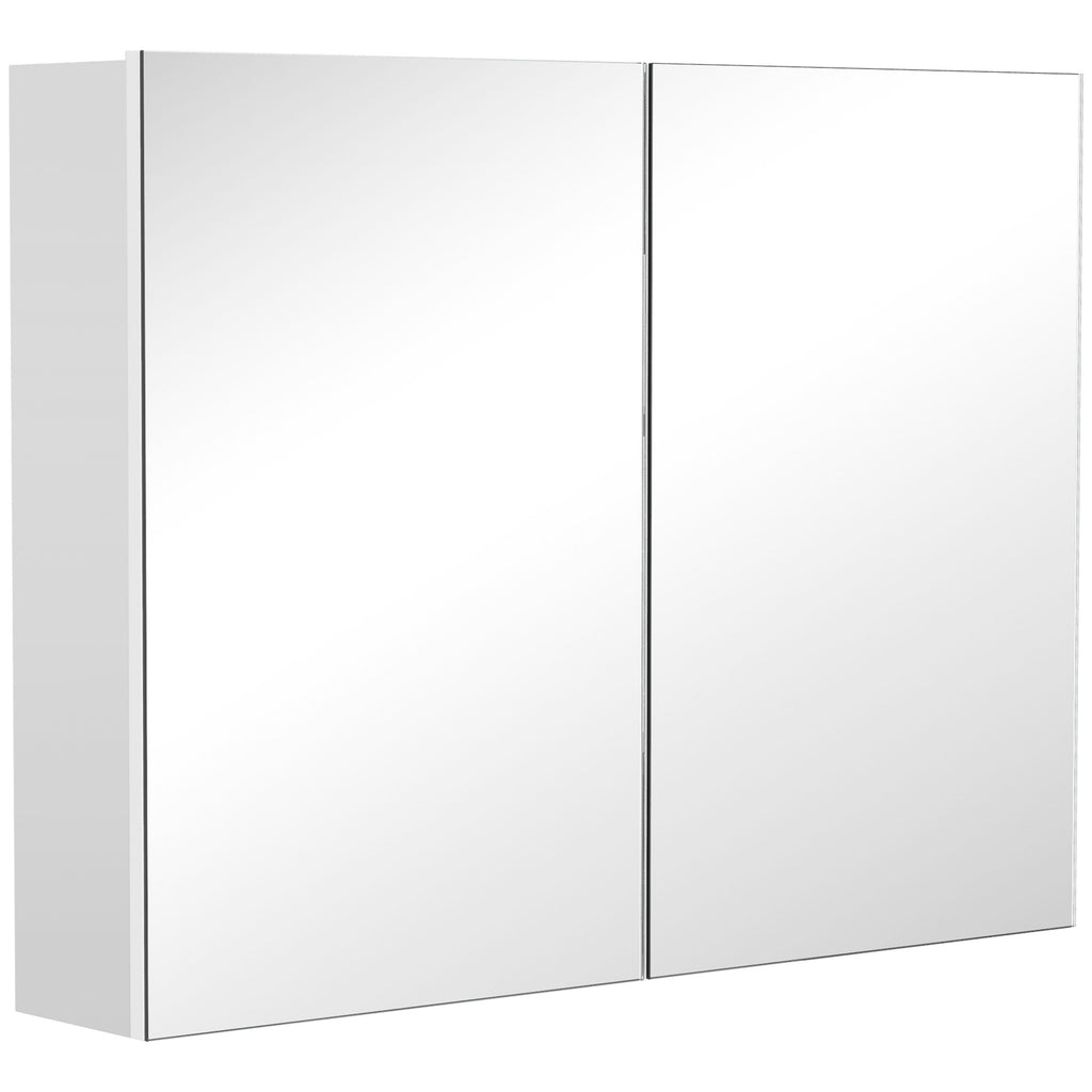 Bathroom Mirror Cabinet, Wall-Mounted Storage Organizer with Double Doors, Adjustable Shelf, White