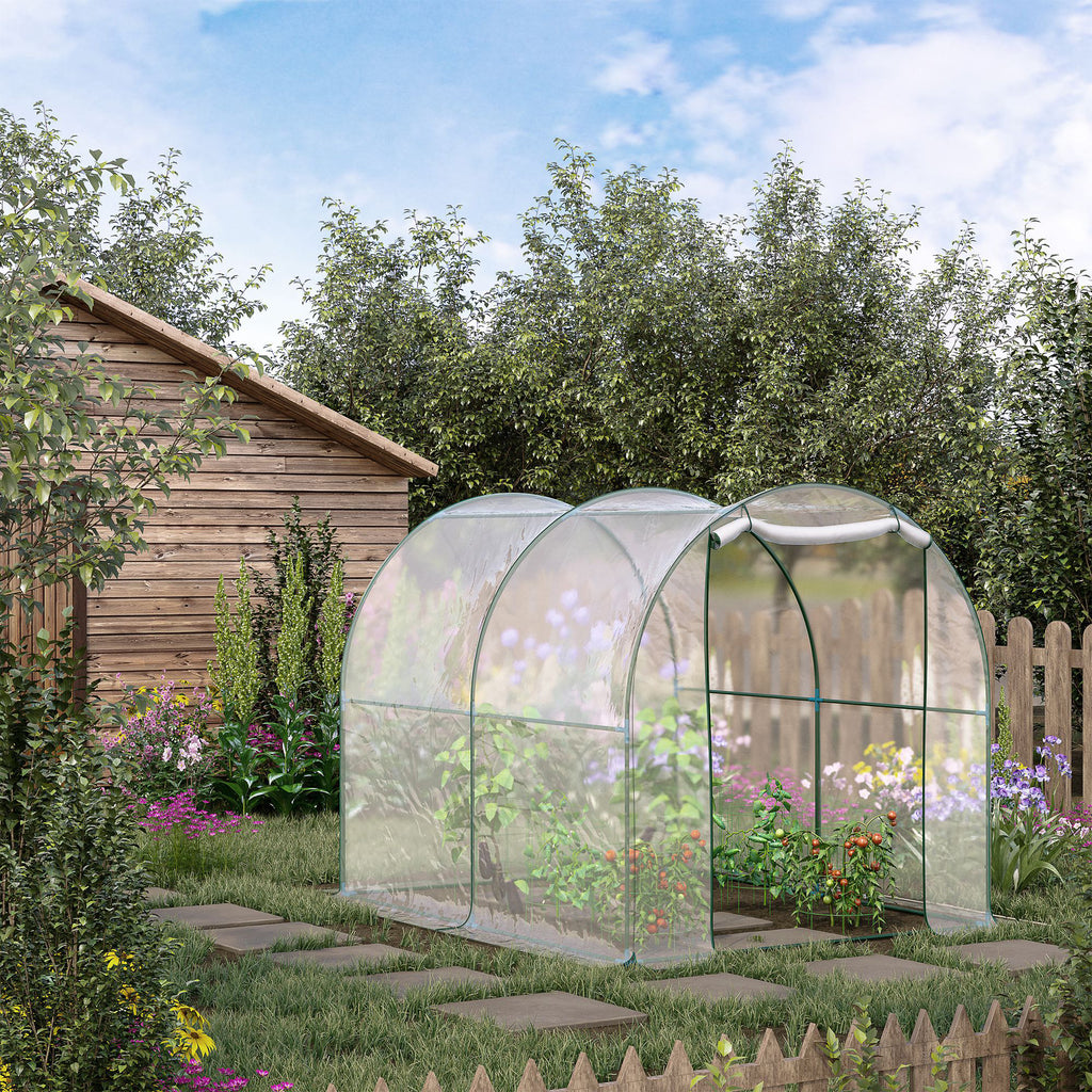 Dome Tunnel Greenhouse Plant Shed with Roll Up Door, 6.6' x 8.2' x 6.6', Transparent