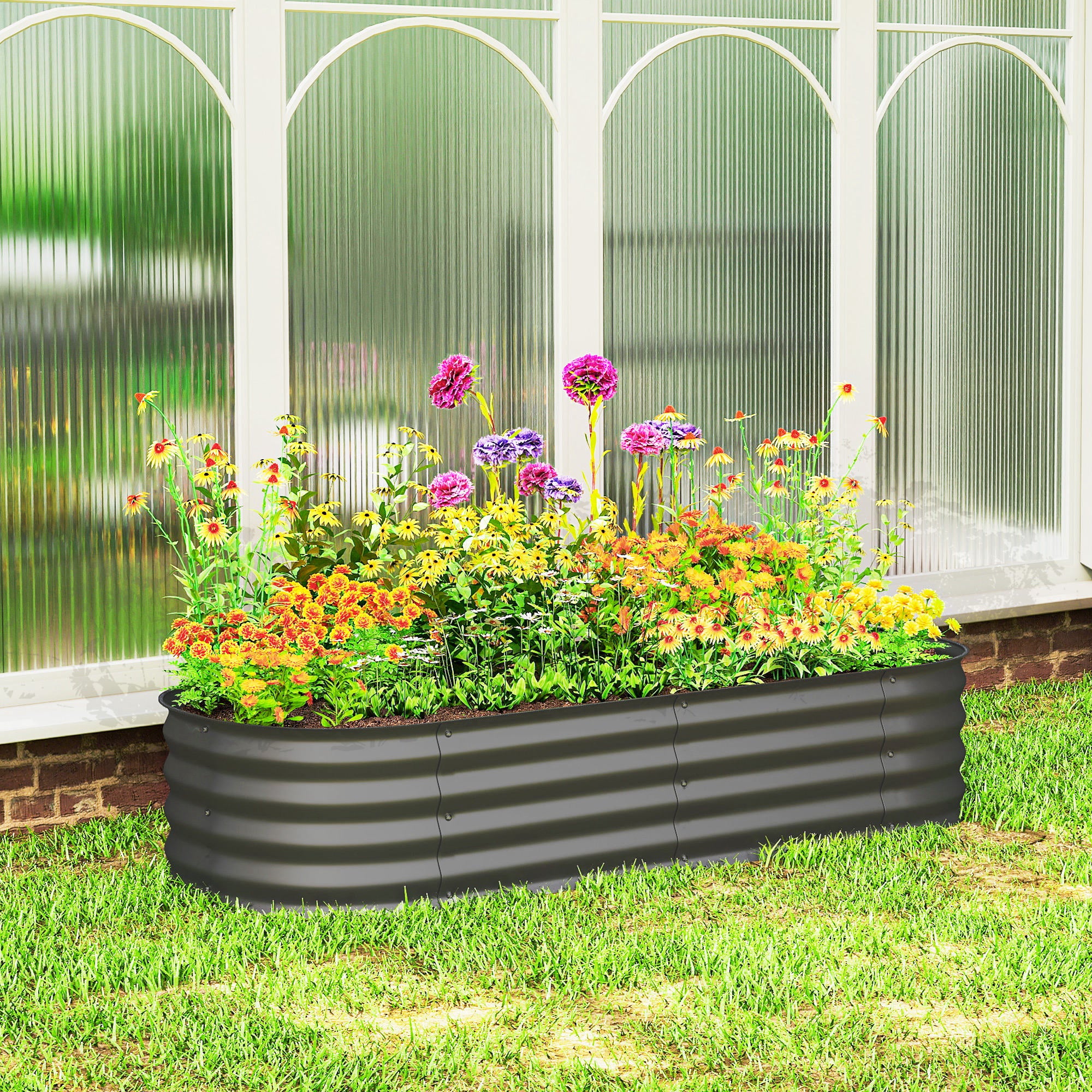 4.9 x 2 x 1ft Galvanized Raised Garden Bed Kit, Metal Planter Box with Safety Edging, Dark Grey