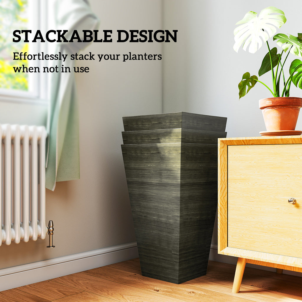 Tall Planter for Outdoor Plants Set of 3, 28 Inch Taper Planter with Drainage Holes, Bronze