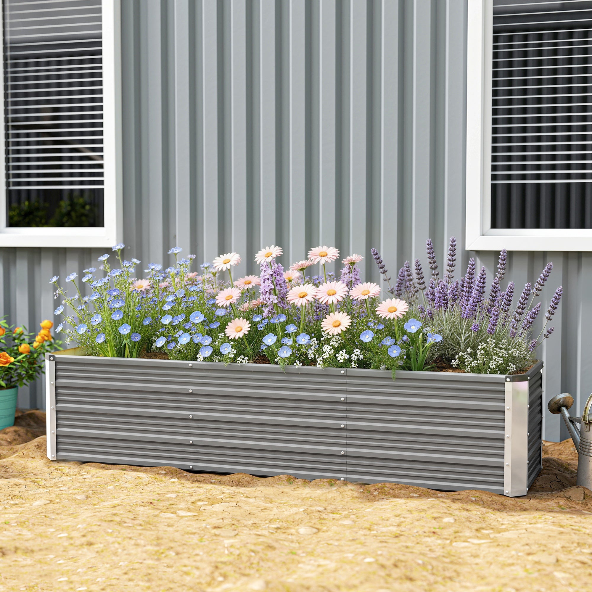 6' x 1.5' x 1.3' Galvanized Raised Garden Bed, Elevated Large Metal Planter Box w/ Install Gloves, Light Grey