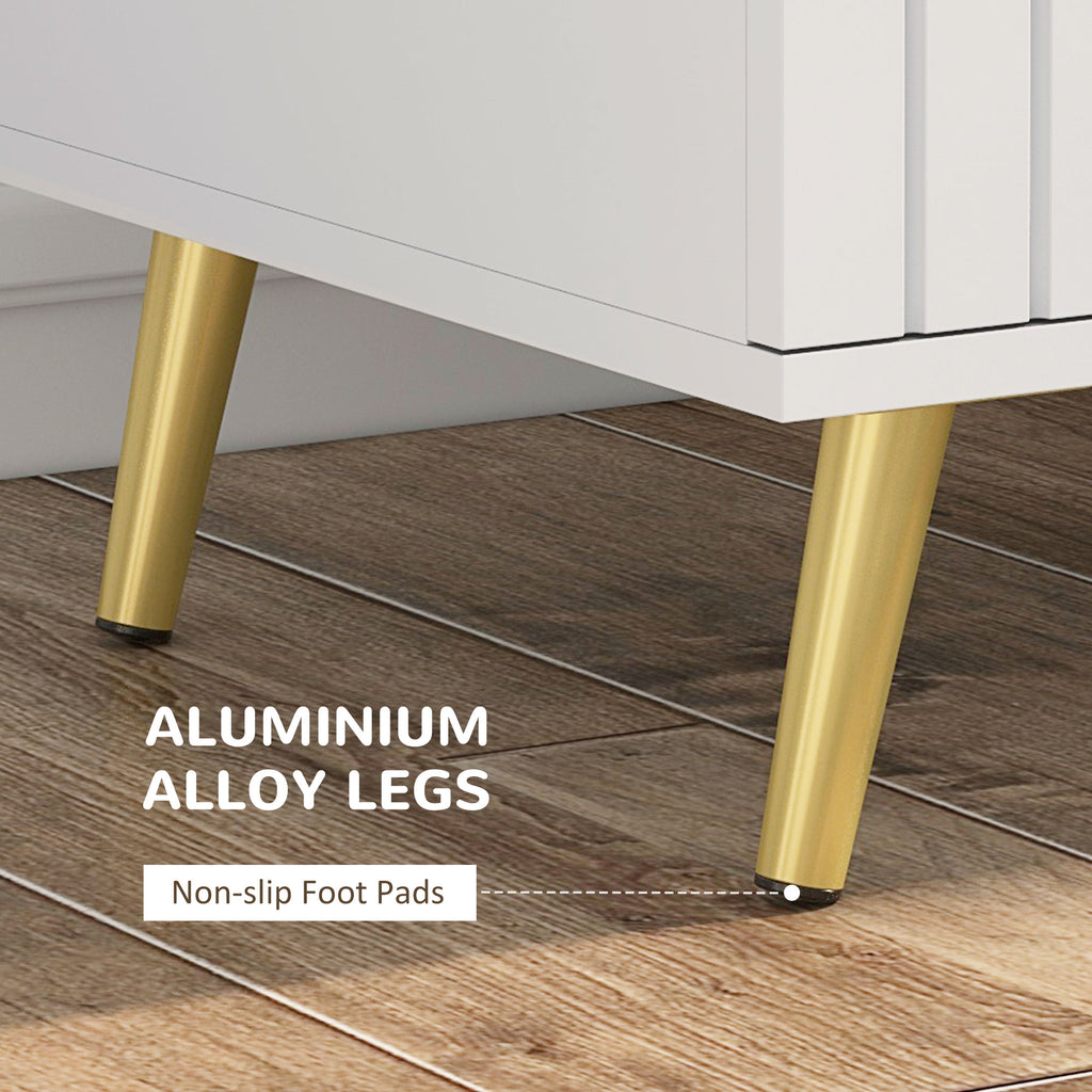 4 Drawer Cabinet, Drawer Chest for Bedroom, Chest of Drawers with Aluminium Legs and Gold Handles, White