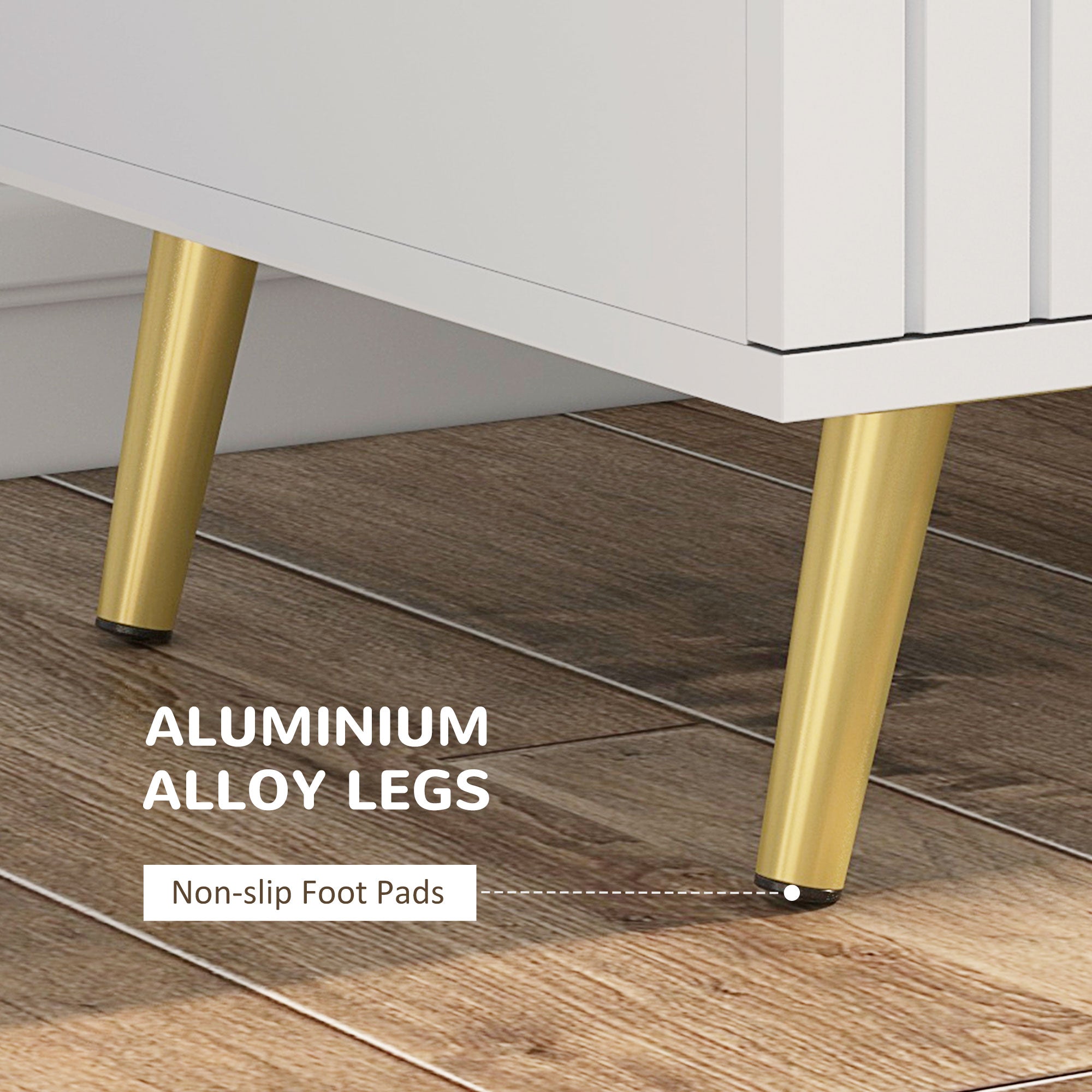 4 Drawer Cabinet, Drawer Chest for Bedroom, Chest of Drawers with Aluminium Legs and Gold Handles, White